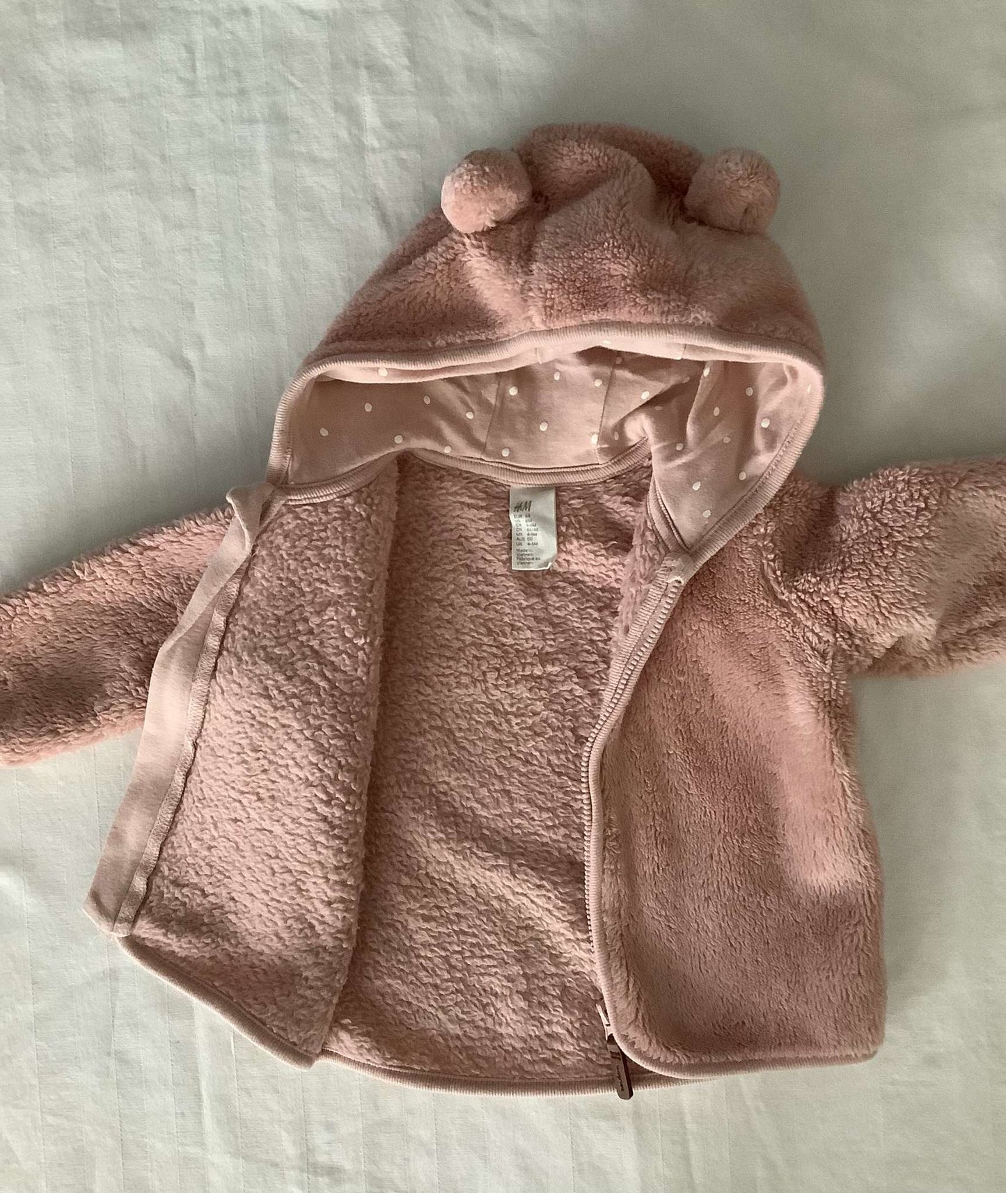 H&M Girls Fleece Hooded Zip Up 4-6 months, Kids 6 Month (3-6M)