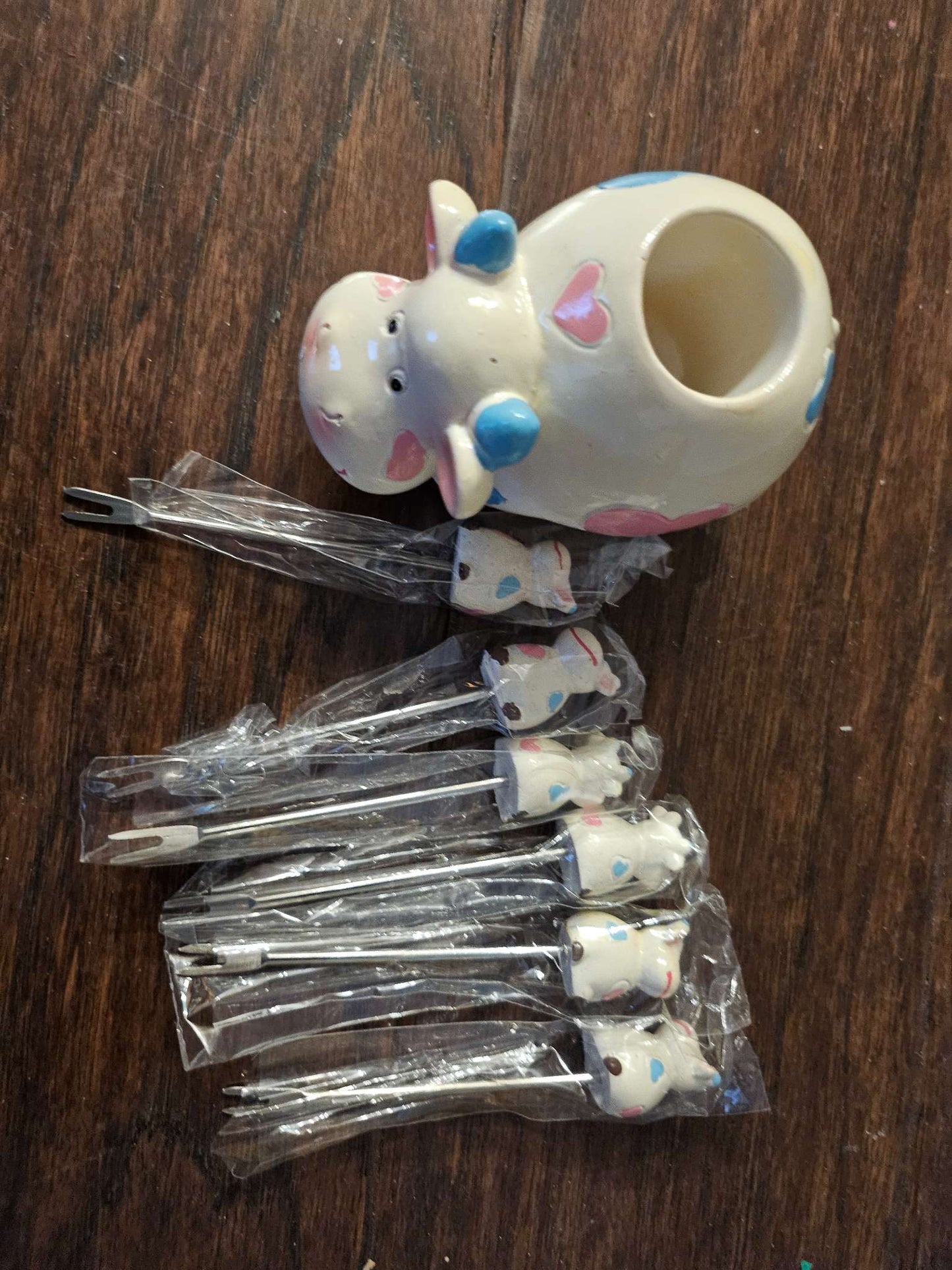 Cute Ceramic Cow Appetizer Party Pick Set with Base Holder | Charcuterie Cocktail Forks