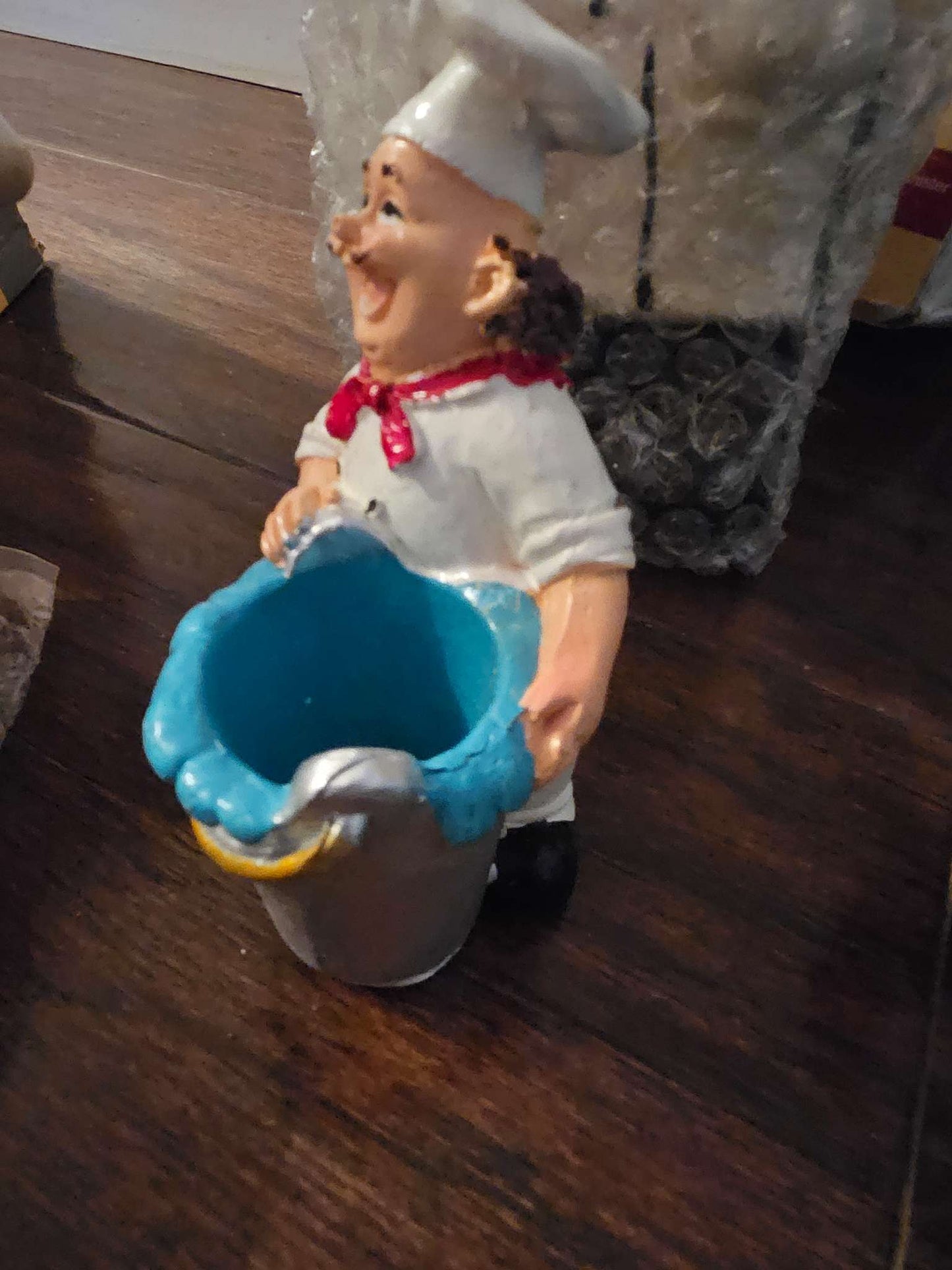 Vintage French Chef Figurine Toothpick Holder | Resin Chubby Chef Bucket Figurine