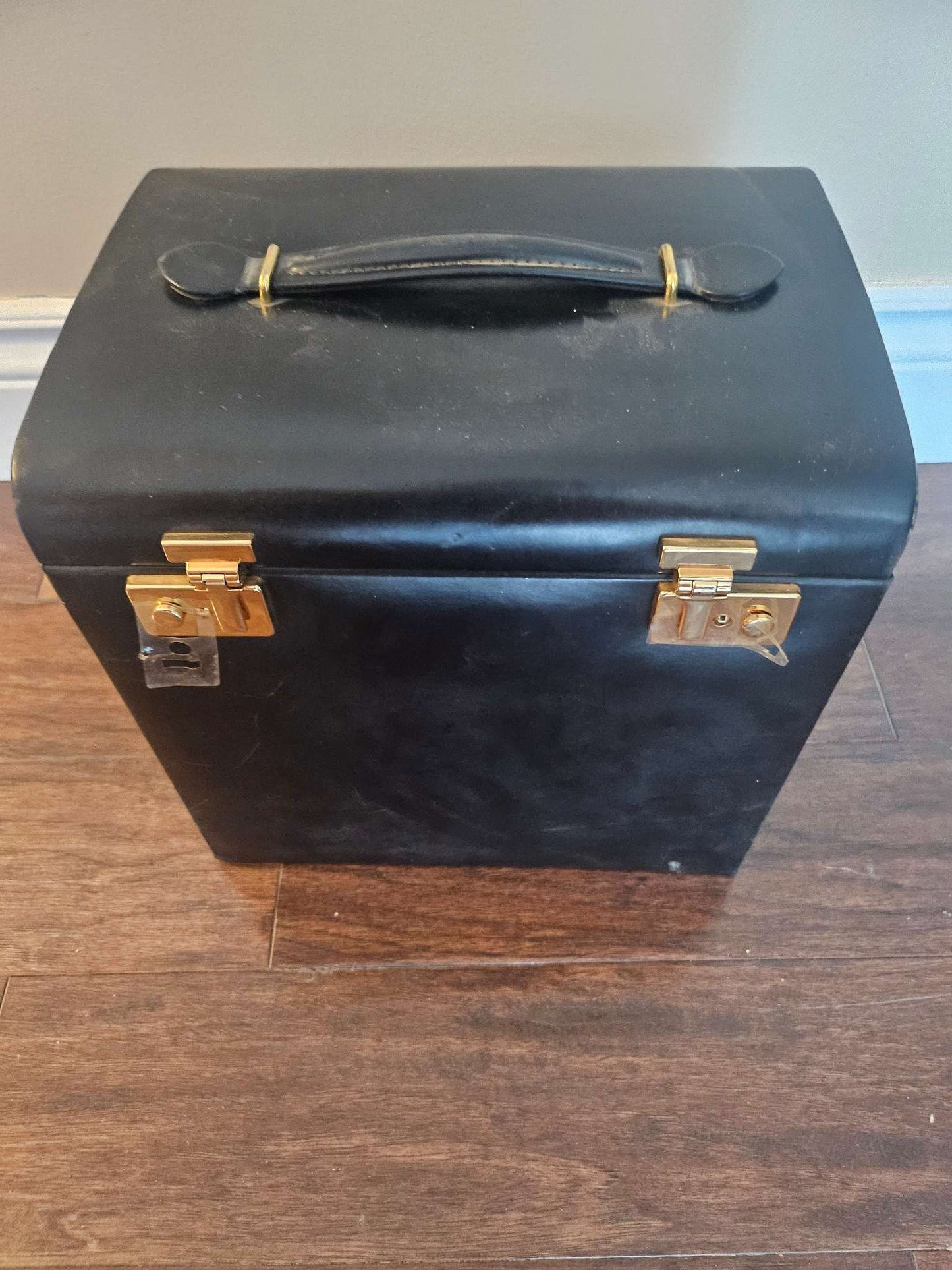 Large Black Jewelry Trunk with Gold Hardware