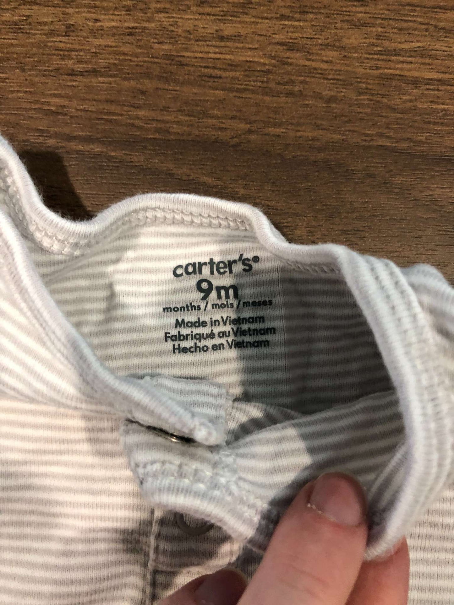 Carter's Grey Striped Long Sleeve Bodysuit, 6-9M, Kids 9 Month (6-9M)