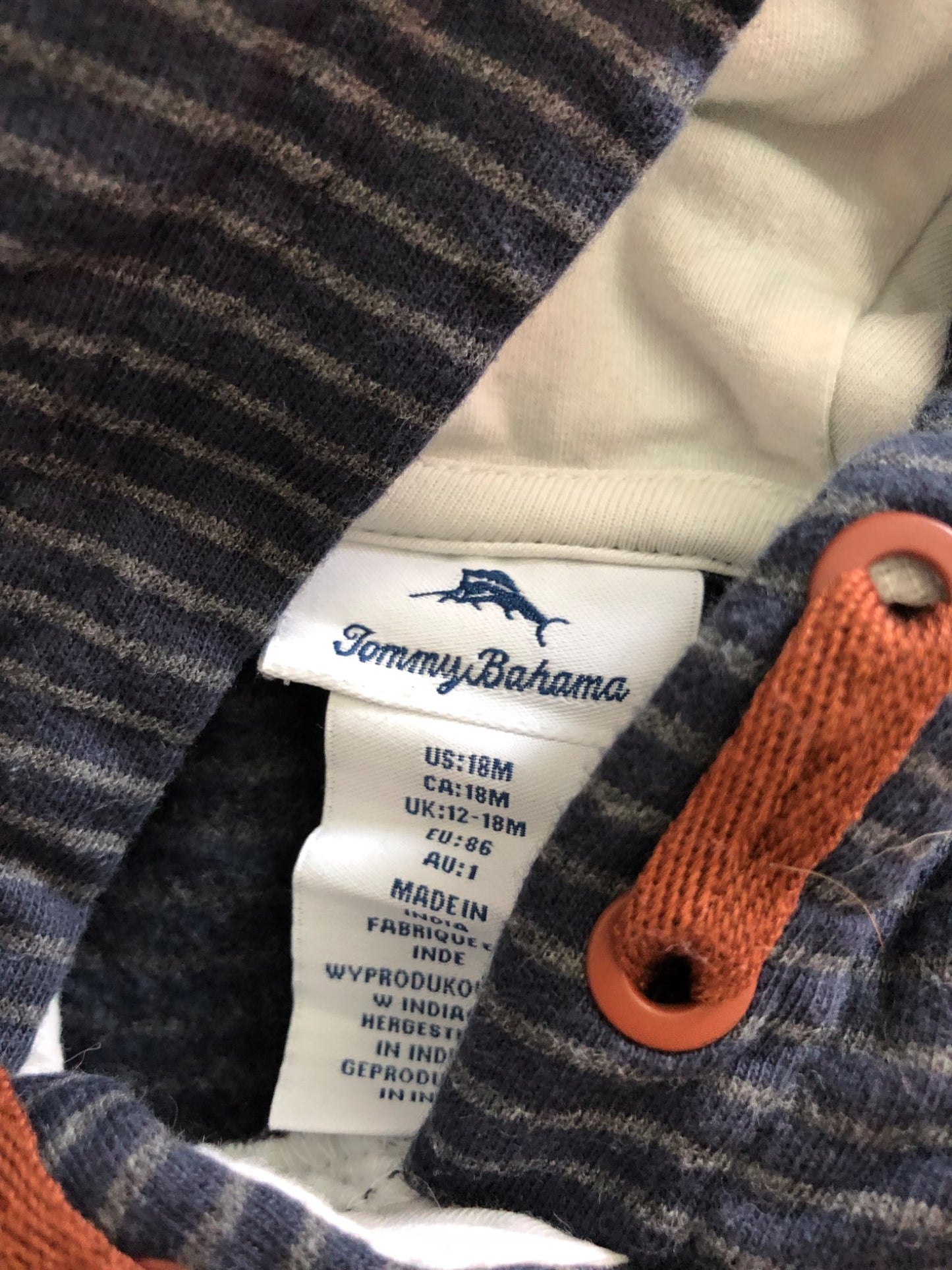 Tommy Bahama Toddler Boys Hoodie, Blue & grey stripped, 12-18M, Kids 18 Month (12-18M)