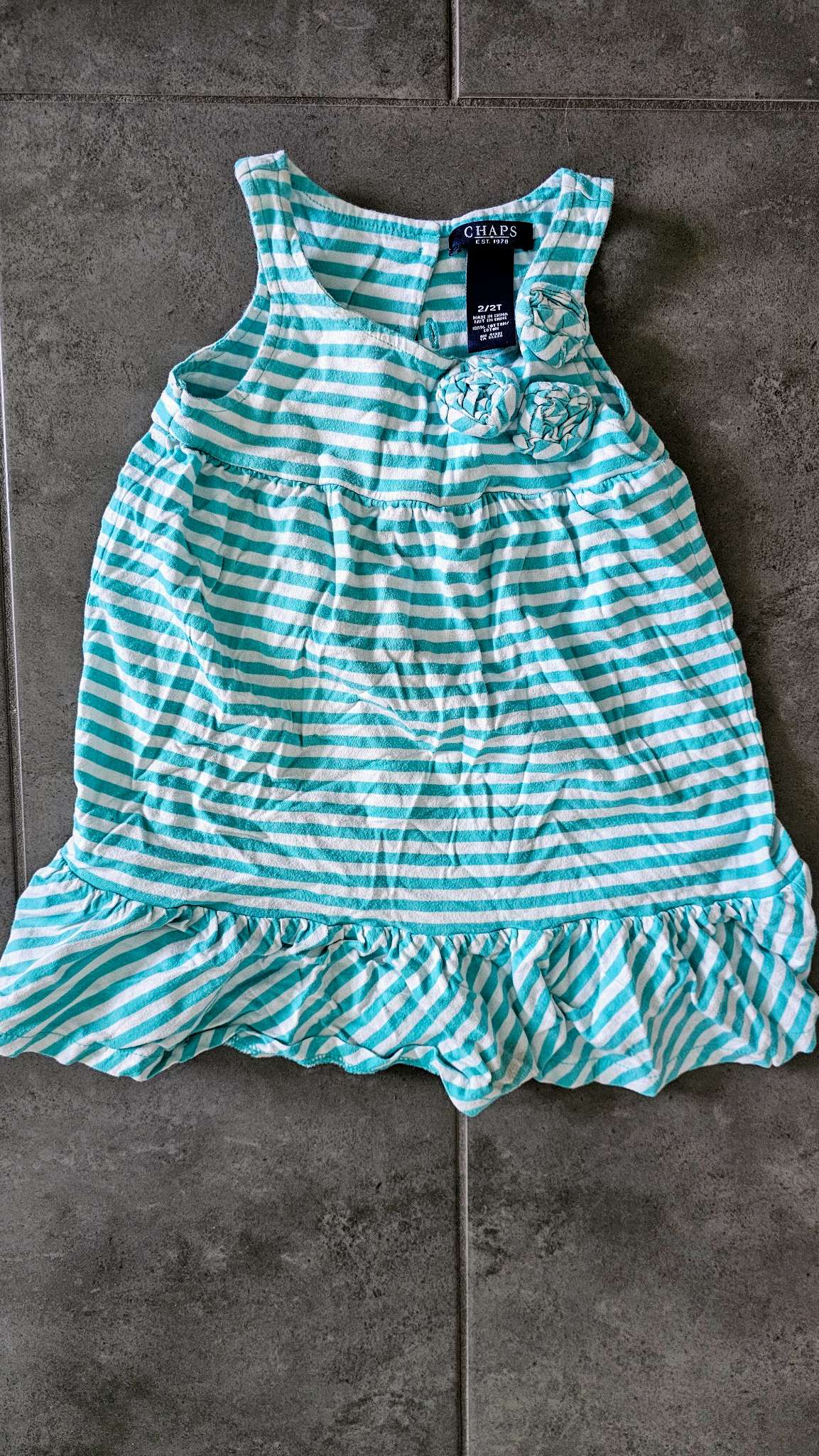 Chaps Girls Green Striped Dress – size 2, Kids 2T