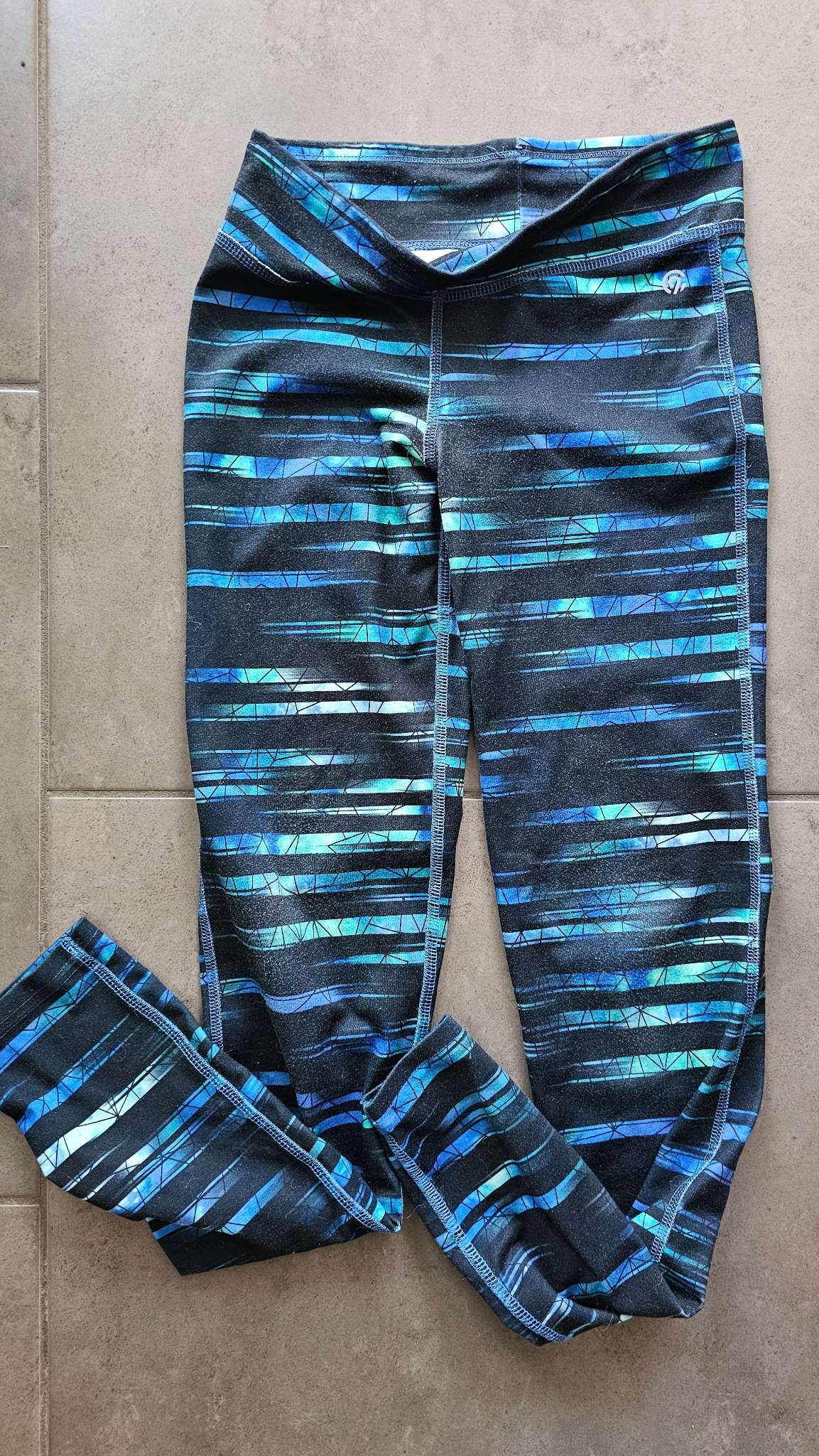 Champion Girls Blue & Black Geometric Leggings - size 10, Kids 10