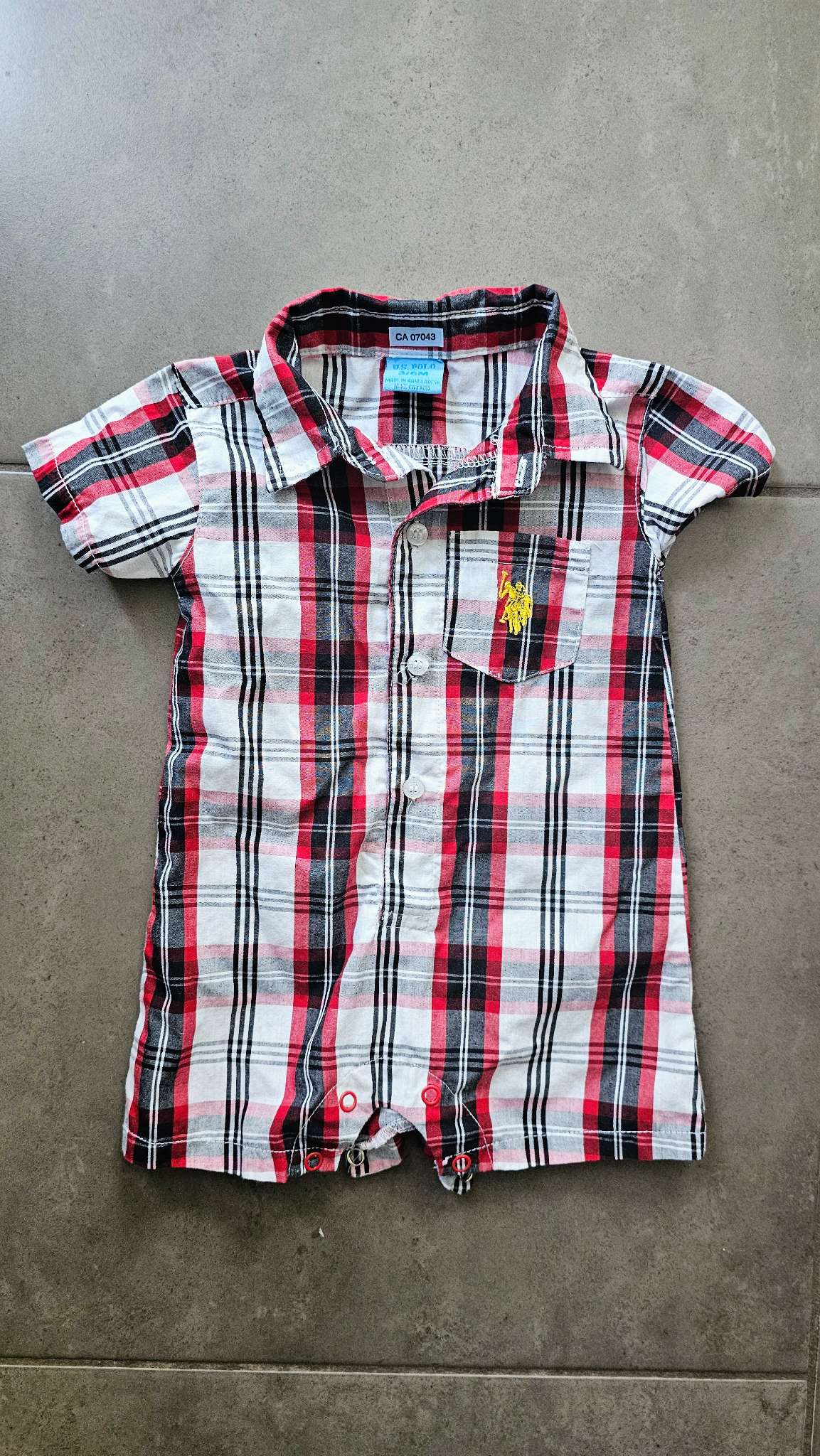 U.S. Polo Assn. Red Plaid Short-Sleeve Romper – (3 Months), Kids 6/6X