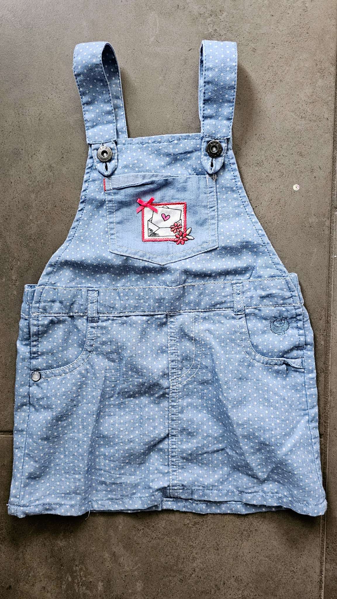 Trois Moutons Blue Polka Dot Overall Dress – Size 2, Kids 2T