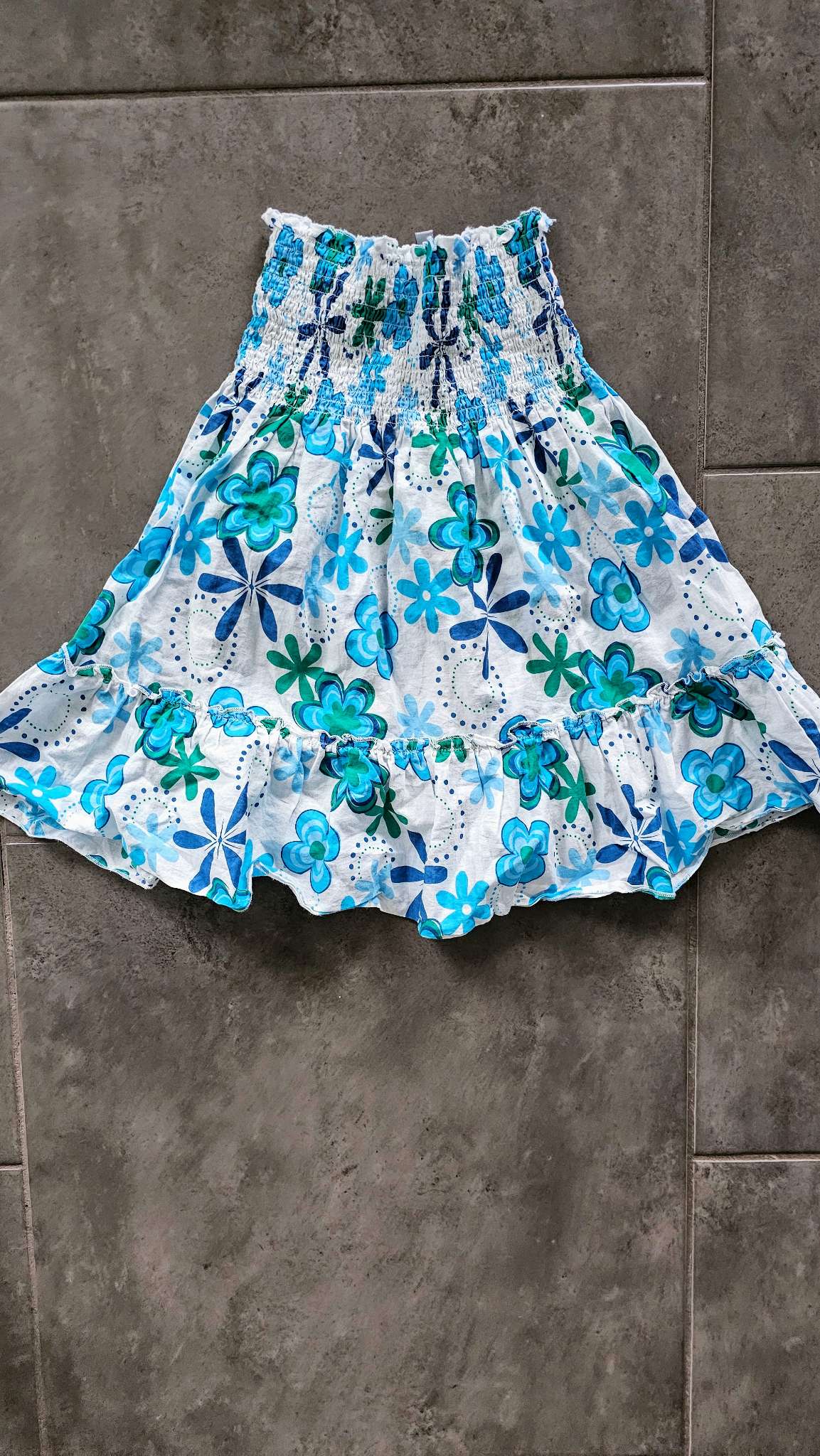 Girl2Girl Blue Floral Smocked Skirt - (Size 6), Kids 6/6X