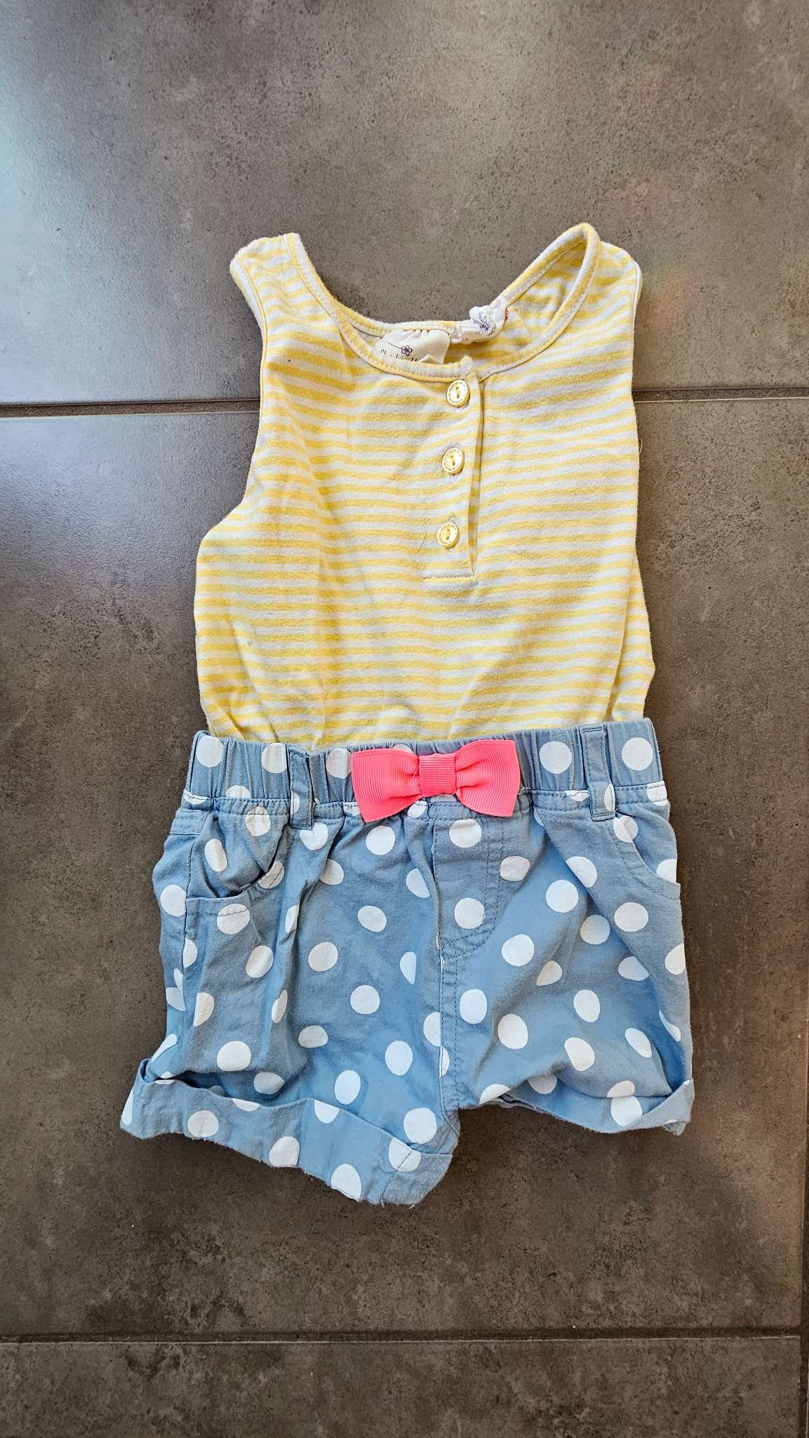 Shrinking Violet Yellow Striped & Polka Dot Romper – (12 Months) 100% cotton , Kids 12 Month (9-12M)