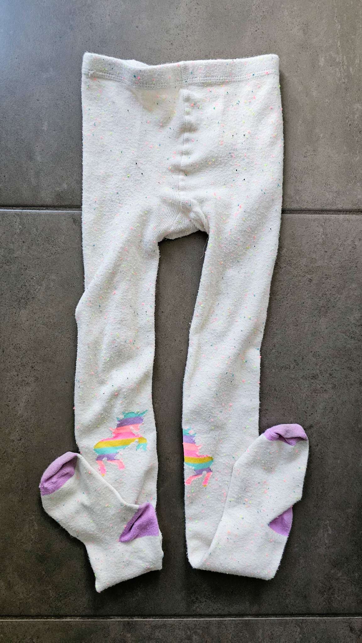 OshKosh White Speckled Unicorn Tights – (Size 8)