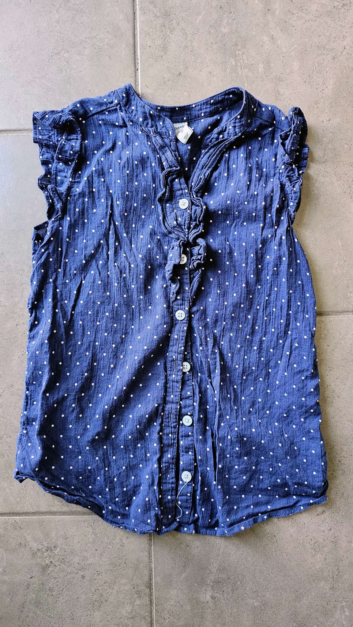 Old Navy Navy Polka Dot Ruffle Top – (Size 8), Kids 8