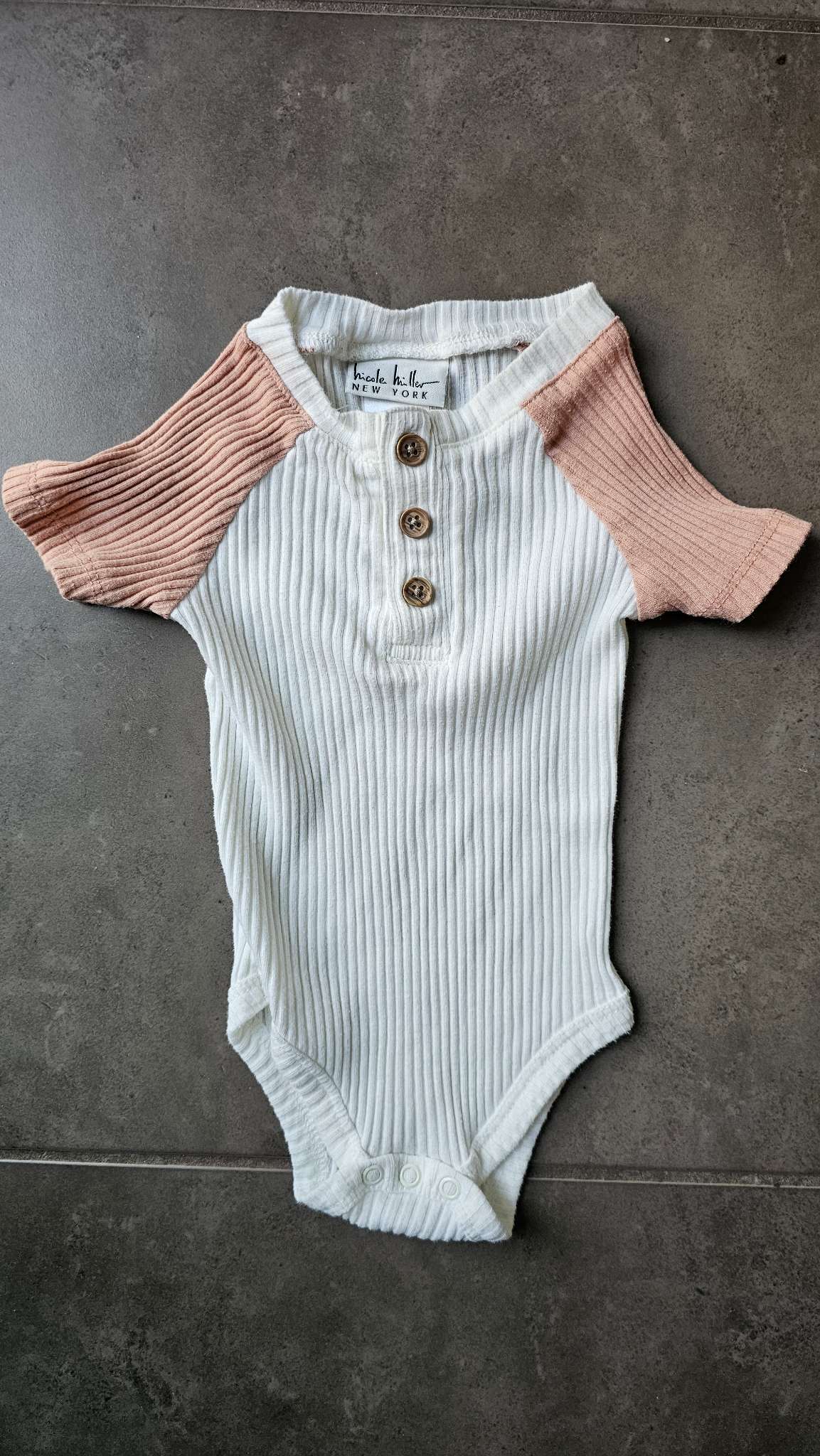 Nicole Miller Ribbed Colorblock Onesie (Fits Like 3 Months), Kids 3 Month (0-3M)