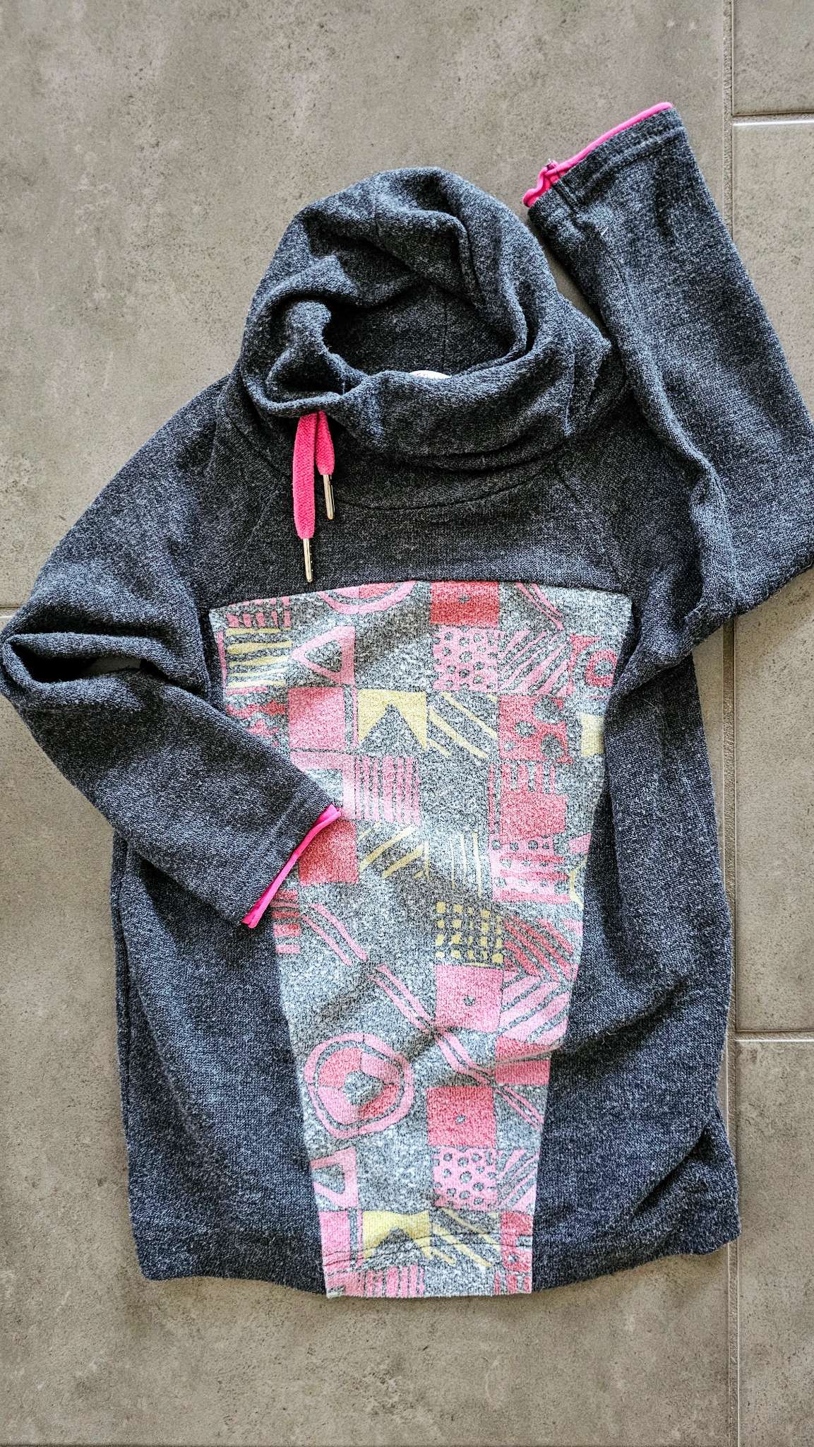 Deux par Deux Grey Cowl-Neck Hoodie (Size 4), Kids 4/4T