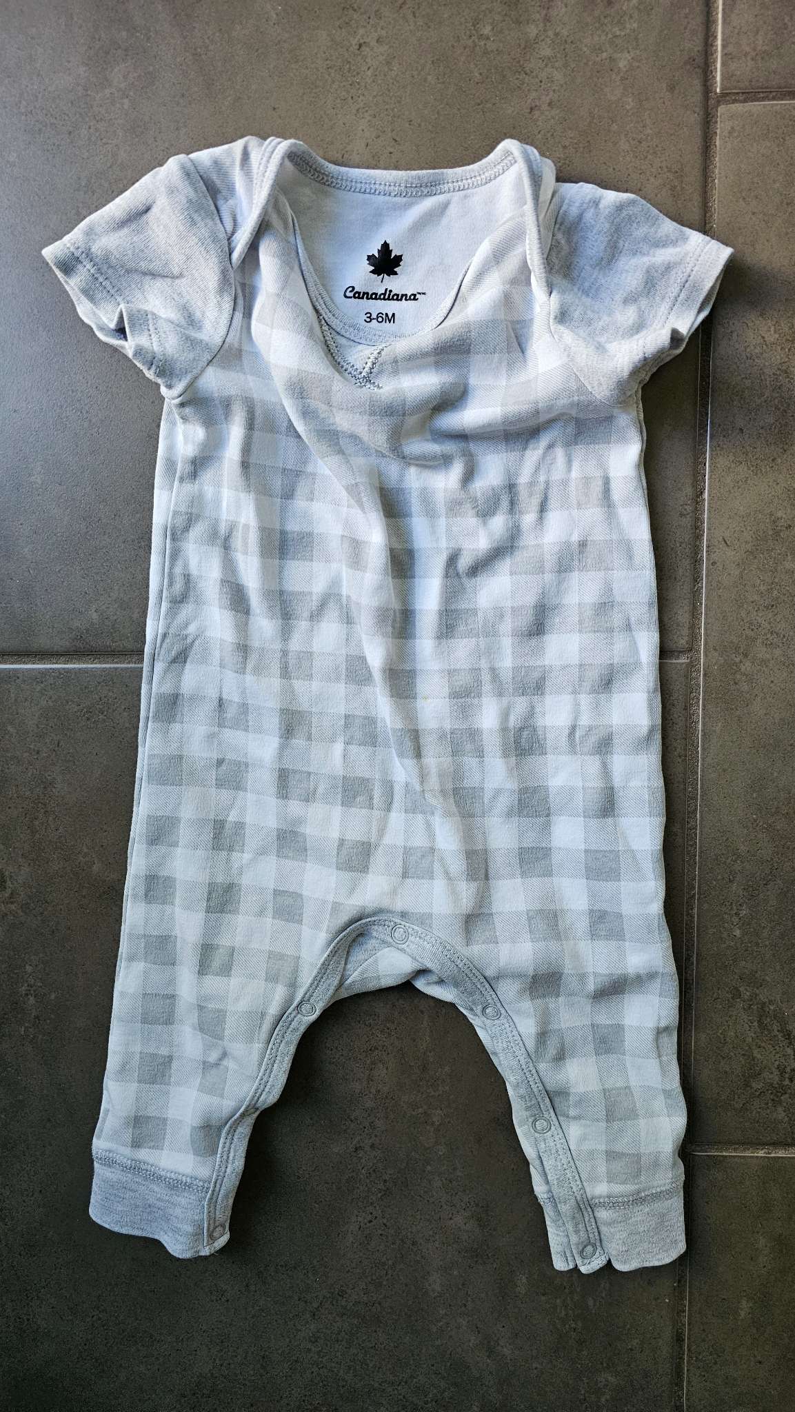 Canadiana Grey Gingham Romper (3–6 Months), Kids 3 Month (0-3M)