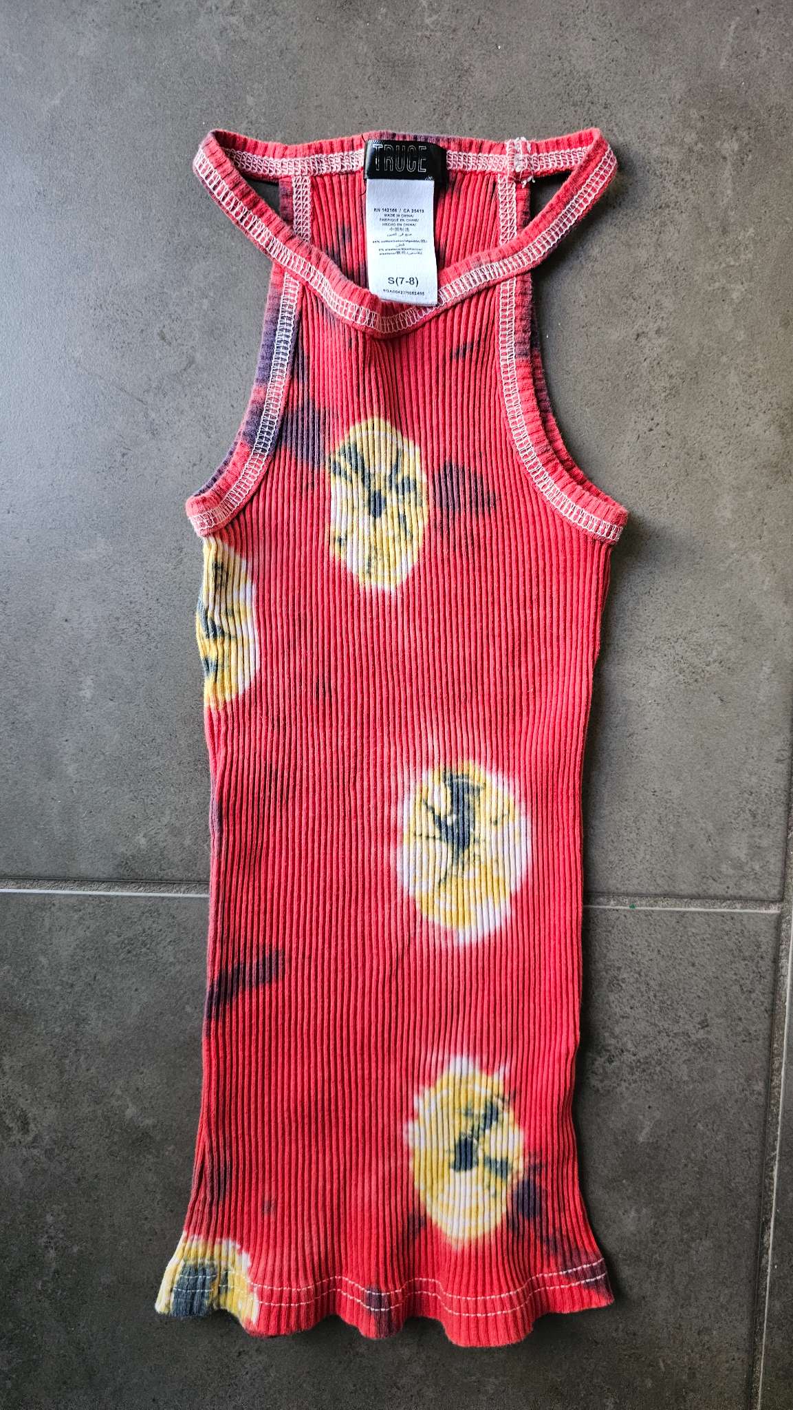 Truce Coral Floral Ribbed Tank (Size 7), Kids 7
