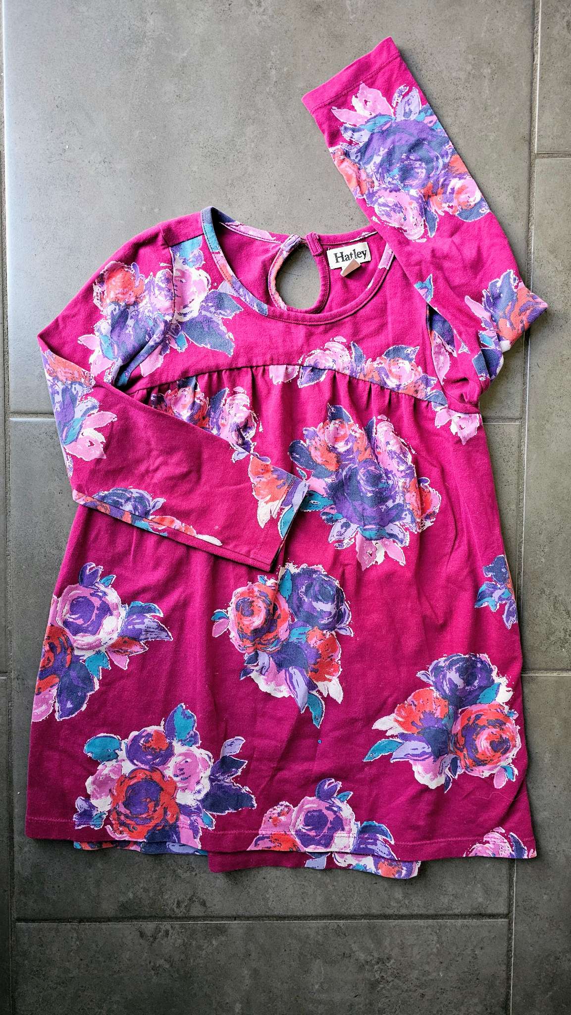 Hatley Magenta Floral Keyhole Dress (Size 6), Kids 6/6X