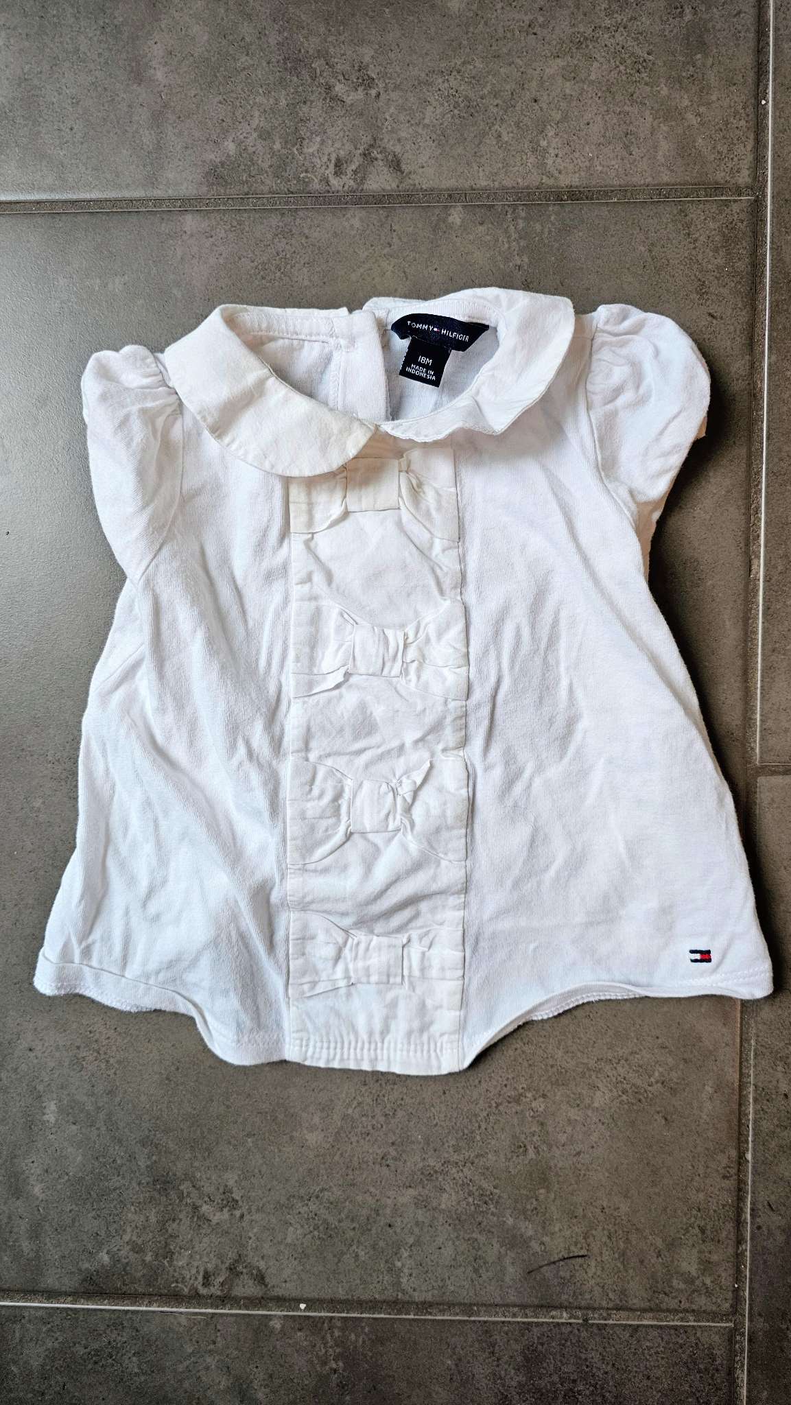 Tommy Hilfiger White Bow Top 100% Cotton (18 Months), Kids 18 Month (12-18M)