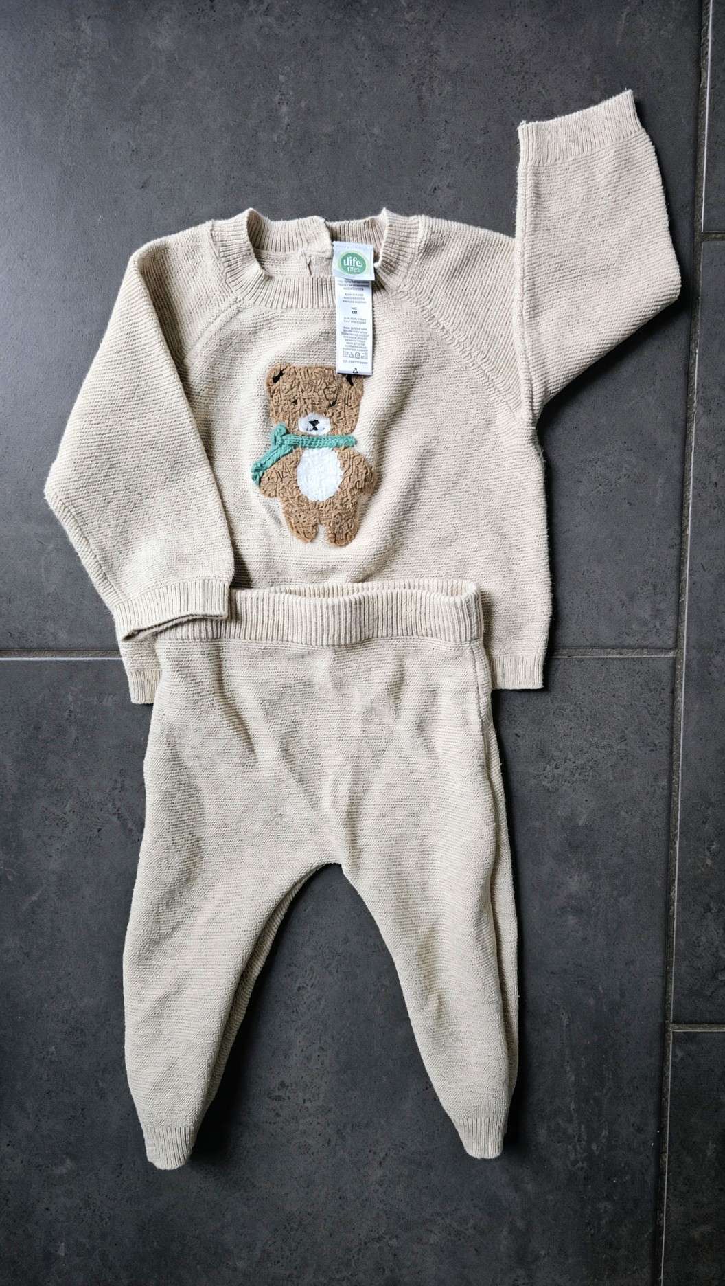 Little Me Cream Bear Sweater Set 100% Cotton (3–6 Months), Kids 3 Month (0-3M)
