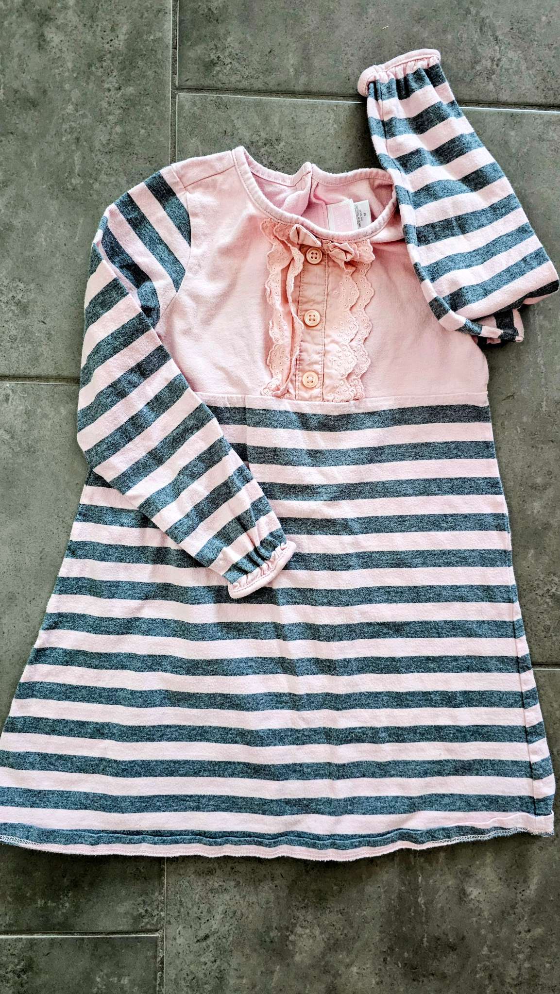 Janie and Jack Girls Pink/gray Striped Dress - size 5, Kids 5/5T