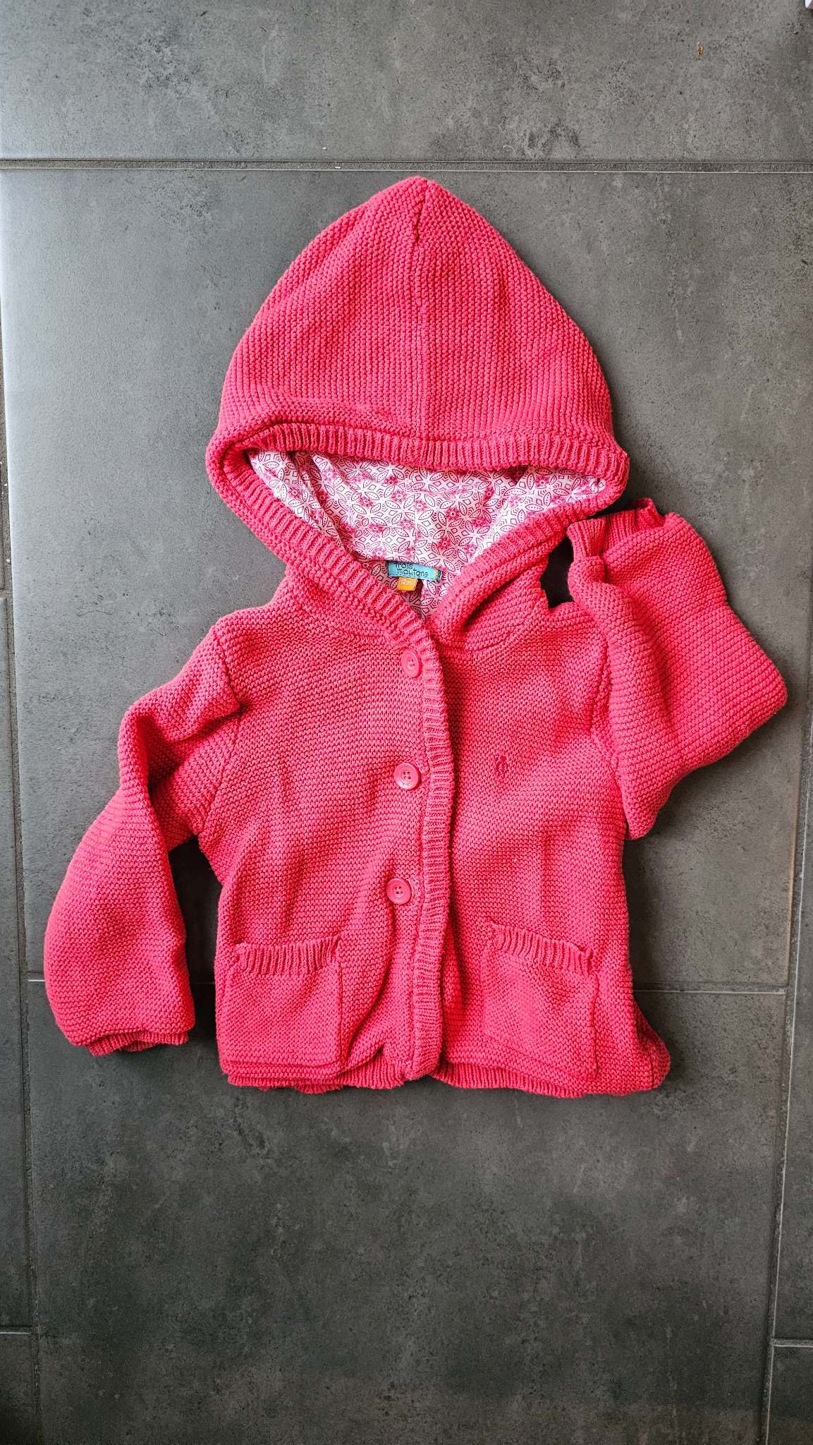 Trois Moutons Pink Hooded Knit Coat 100% Cotton (12 Months), Kids 12 Month (9-12M)