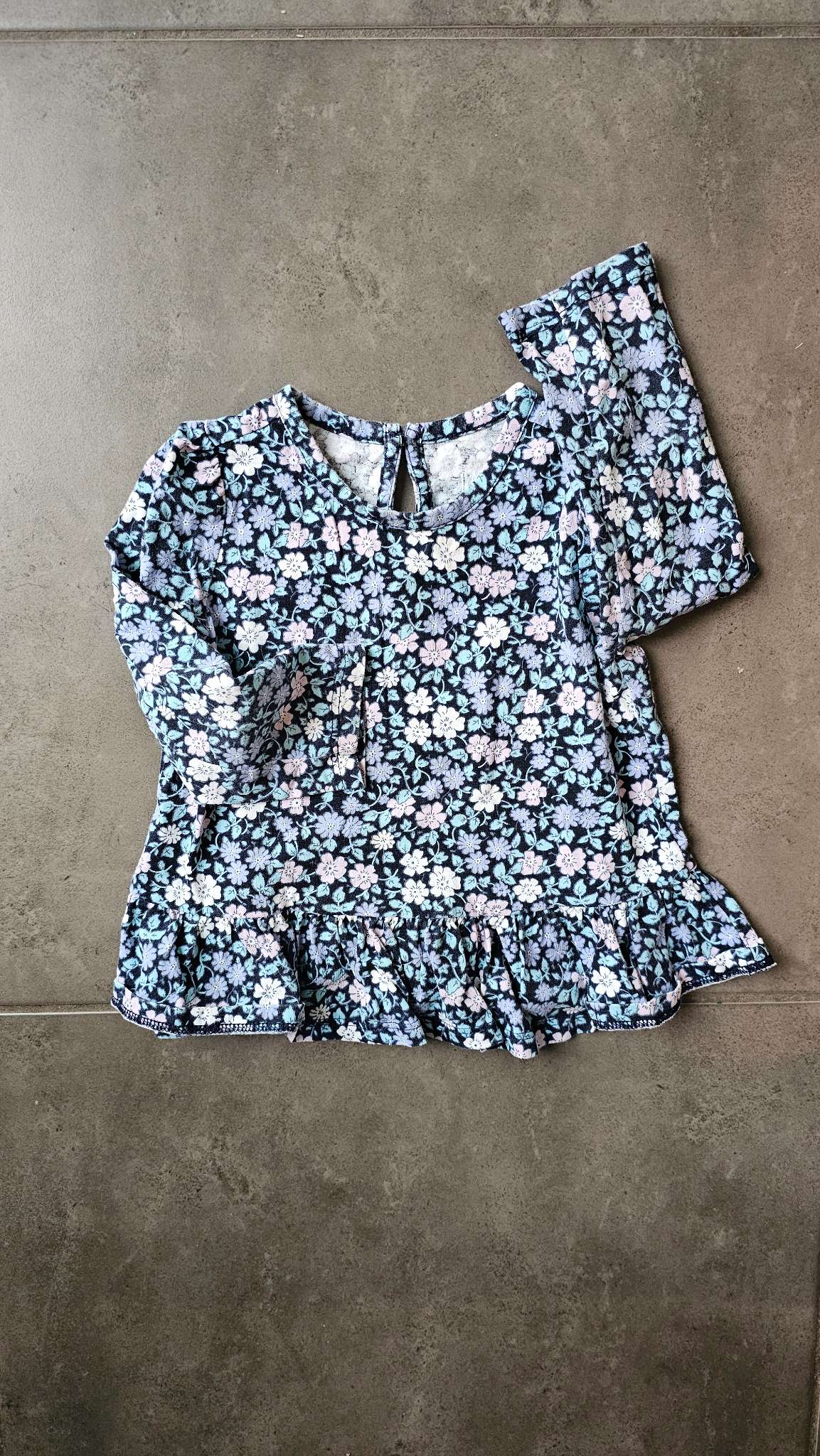 Baby Gap Navy Floral Long-Sleeve Peplum Top (12–18 Months), Kids 12 Month (9-12M)