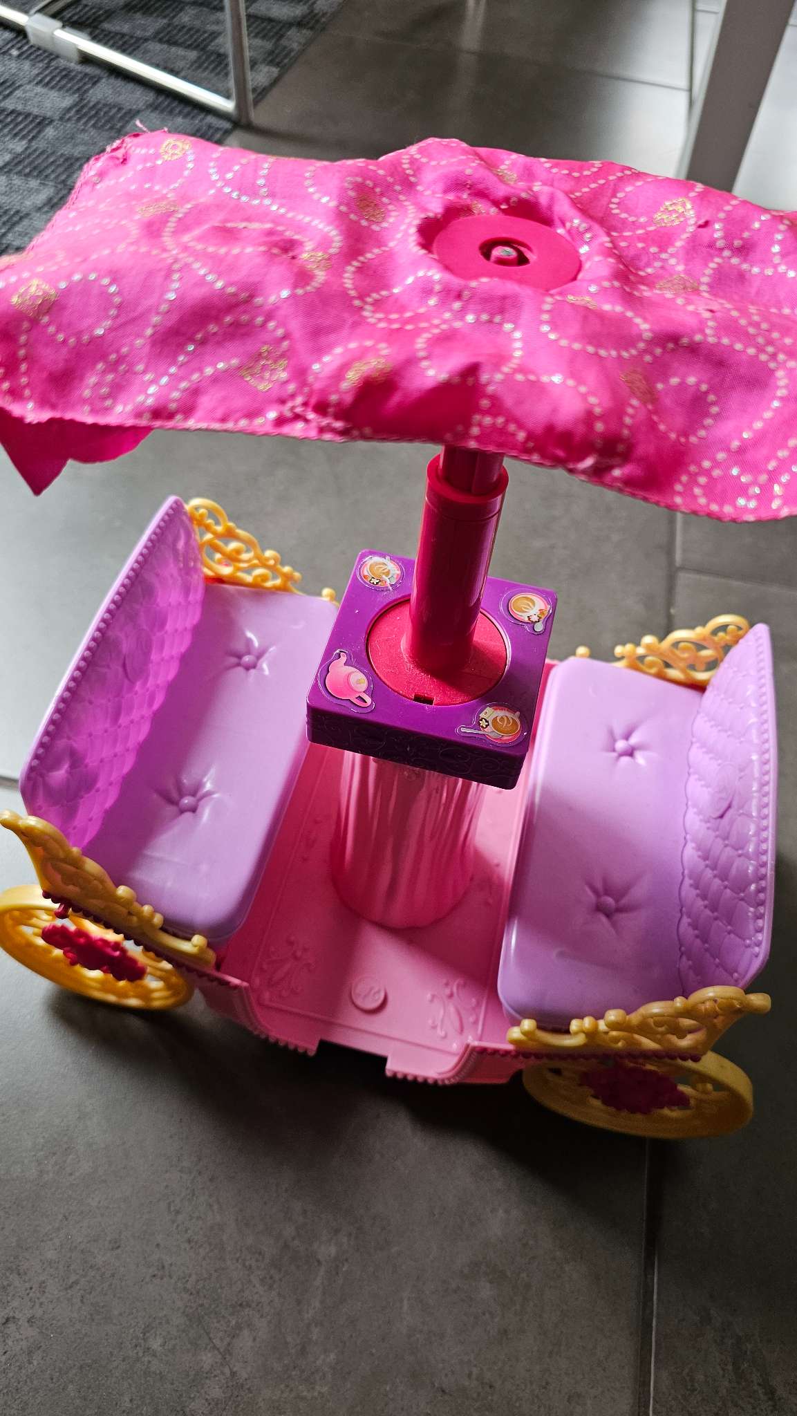 Pink Princess Doll Carriage with Canopy & Yellow Wheels
