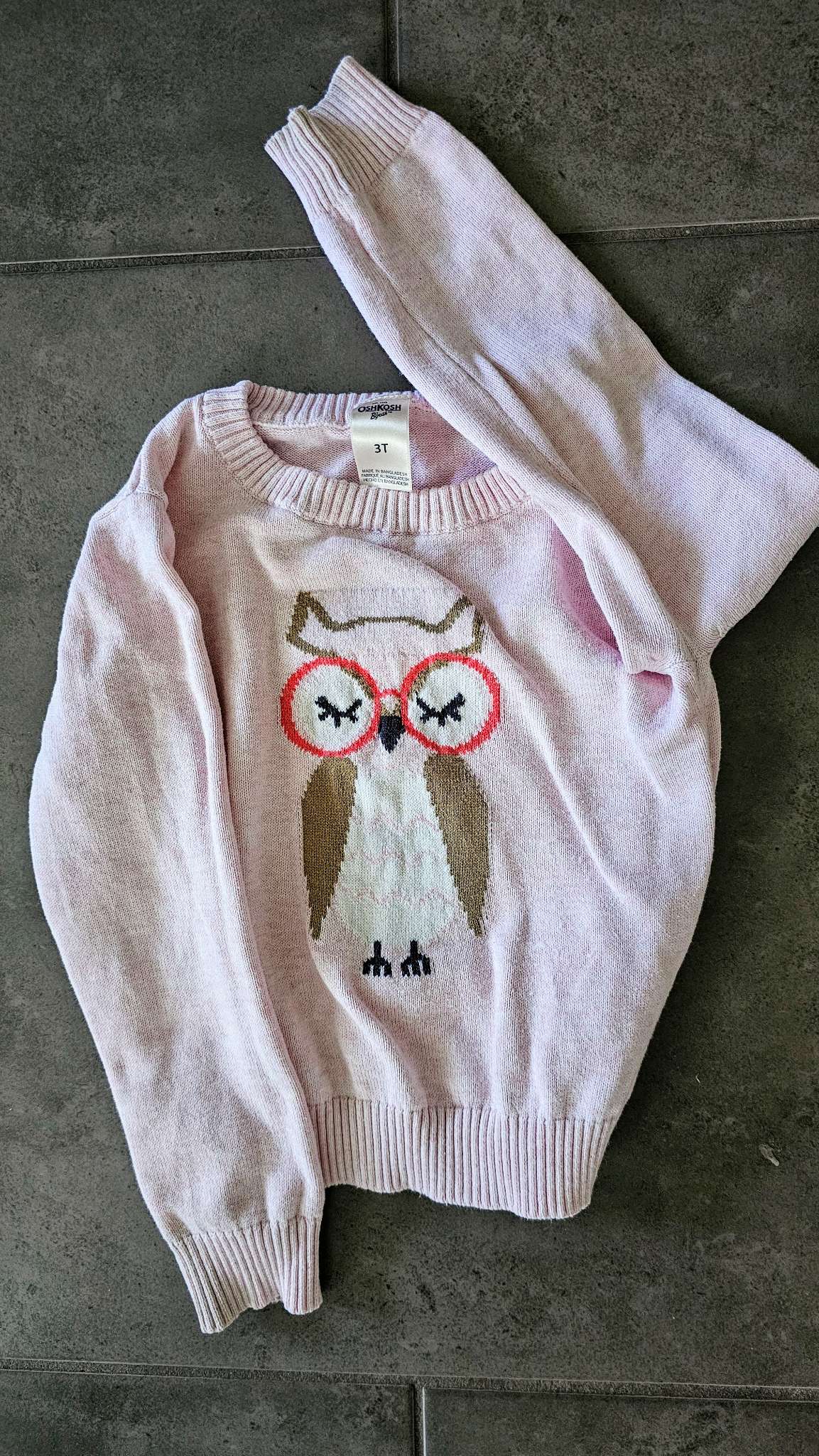 OshKosh Girls Pink Owl Sweater – size 3, Kids 3T