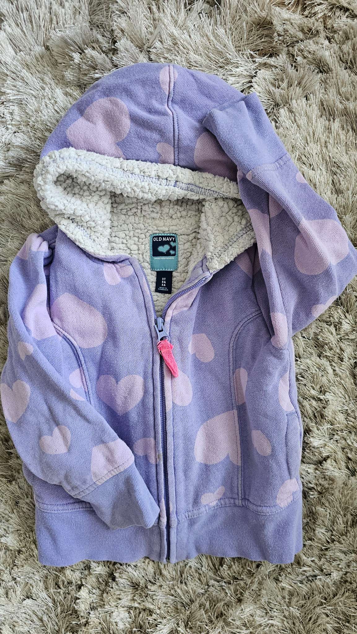 Old Navy Girls Purple Heart Hoodie - size 3, Kids 3T