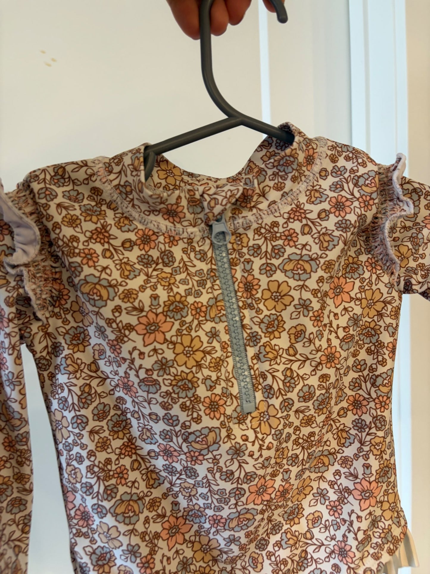 Long sleeve floral swim suit with matching sun hat, 12-18M, Kids 18 Month (12-18M)