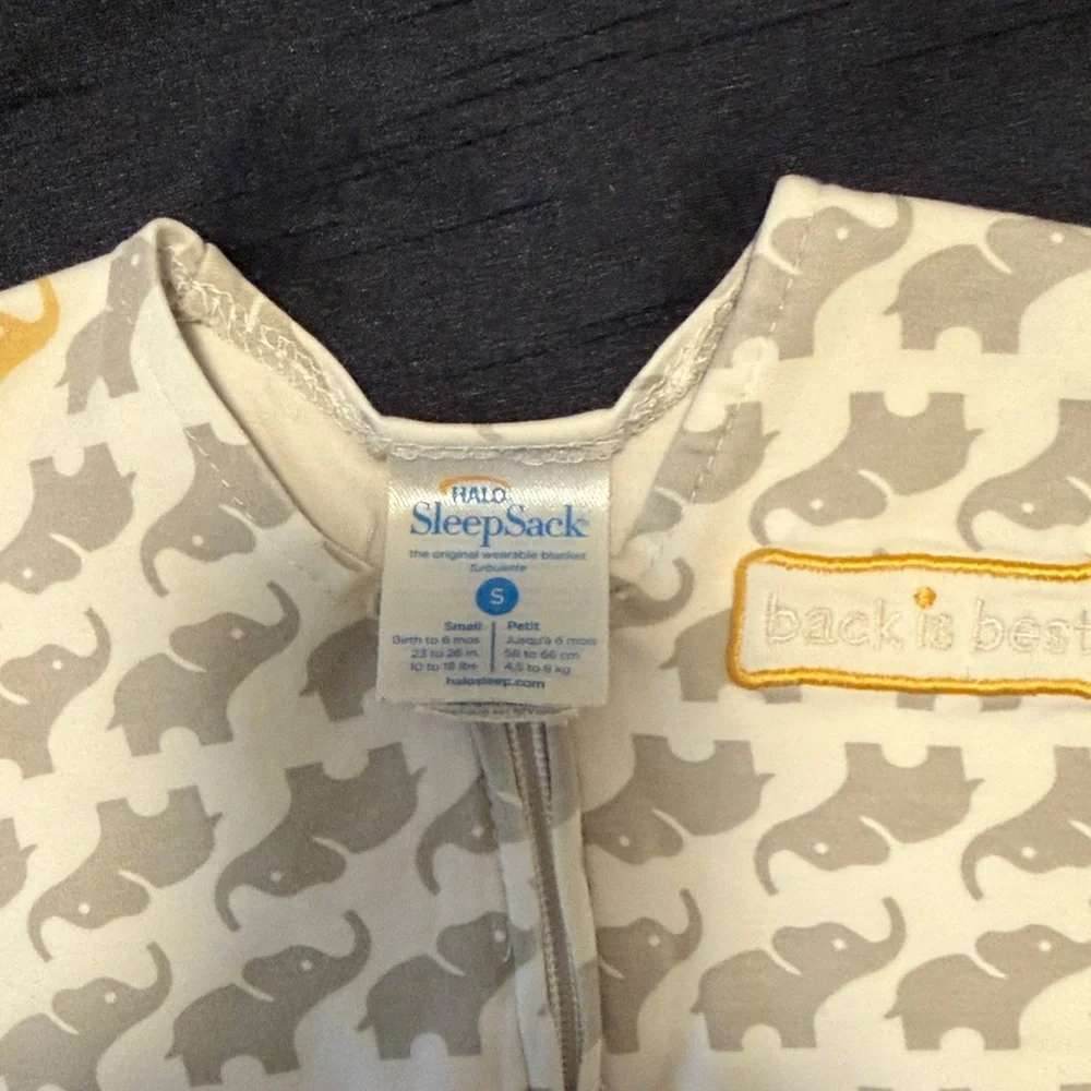 HALO Sleep Sack Pajama in Gray & Yellow Elephant Print, 0-6 Months (Small)