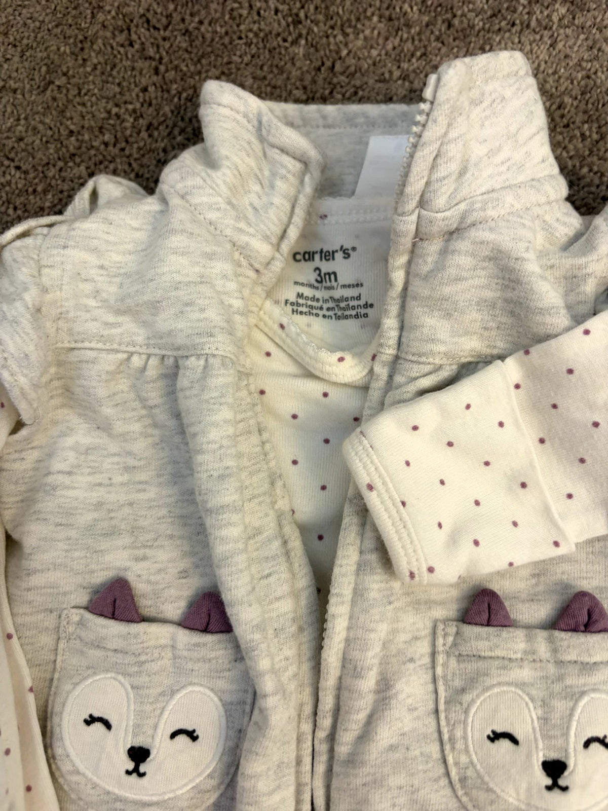 Carter's outfit set -- vest, onesie and pants - fox themed 0-3 month, Kids 3 Month (0-3M)