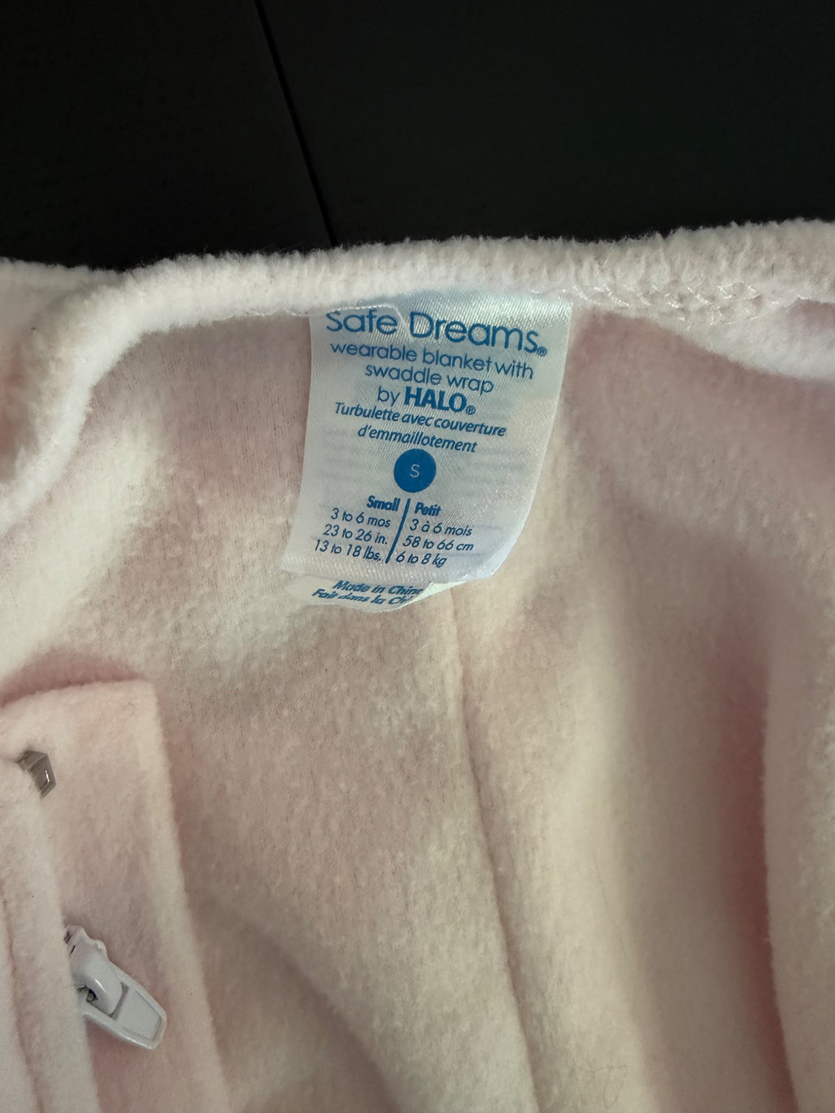 Halo sleep sack swaddle (pink fleece with velcro) - size small (3-6 months), 0-6 Months (Small)