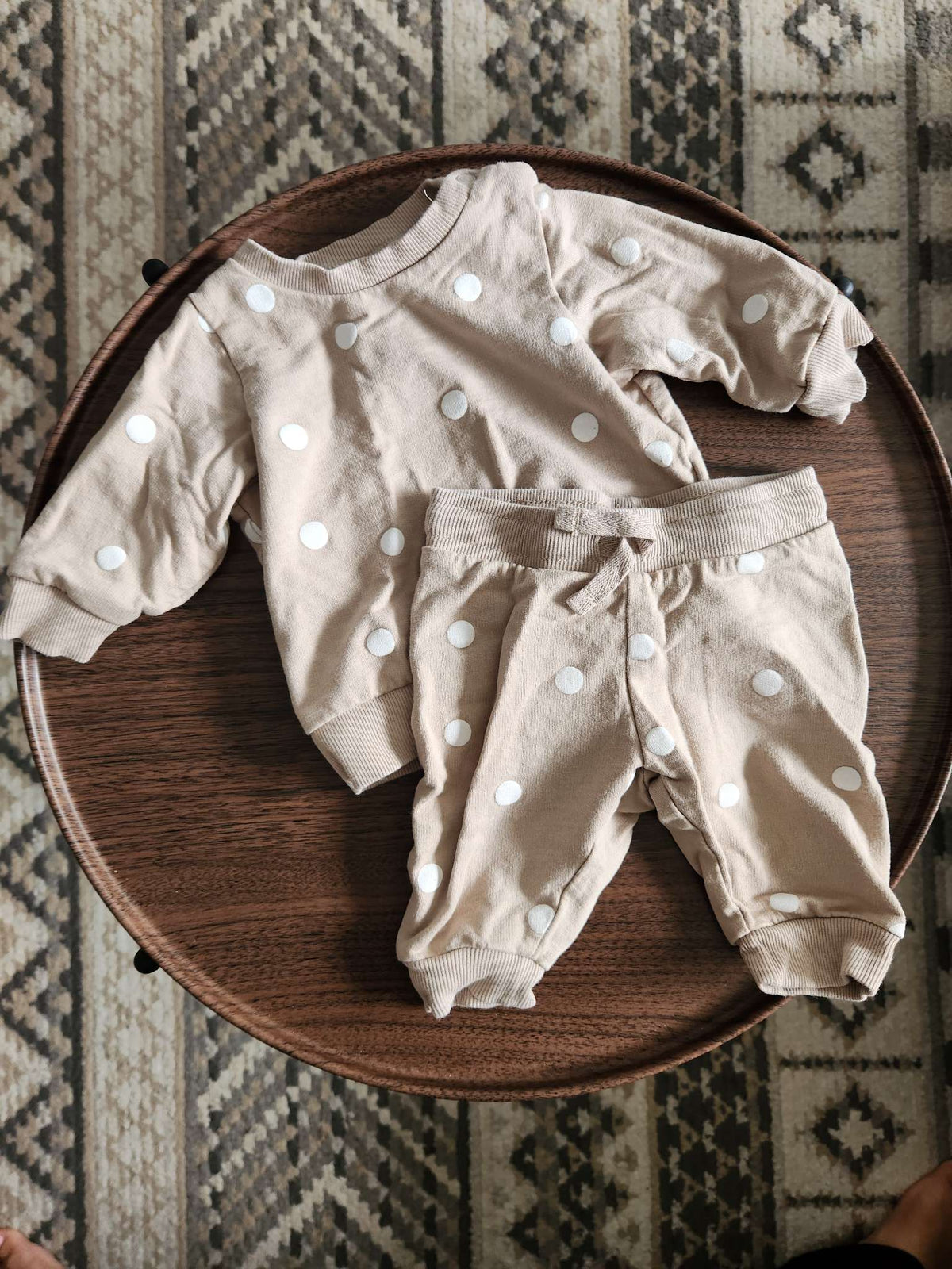 H&M Brown and White Polka Dot Jogger Set 0-3m, Kids 3 Month (0-3M)