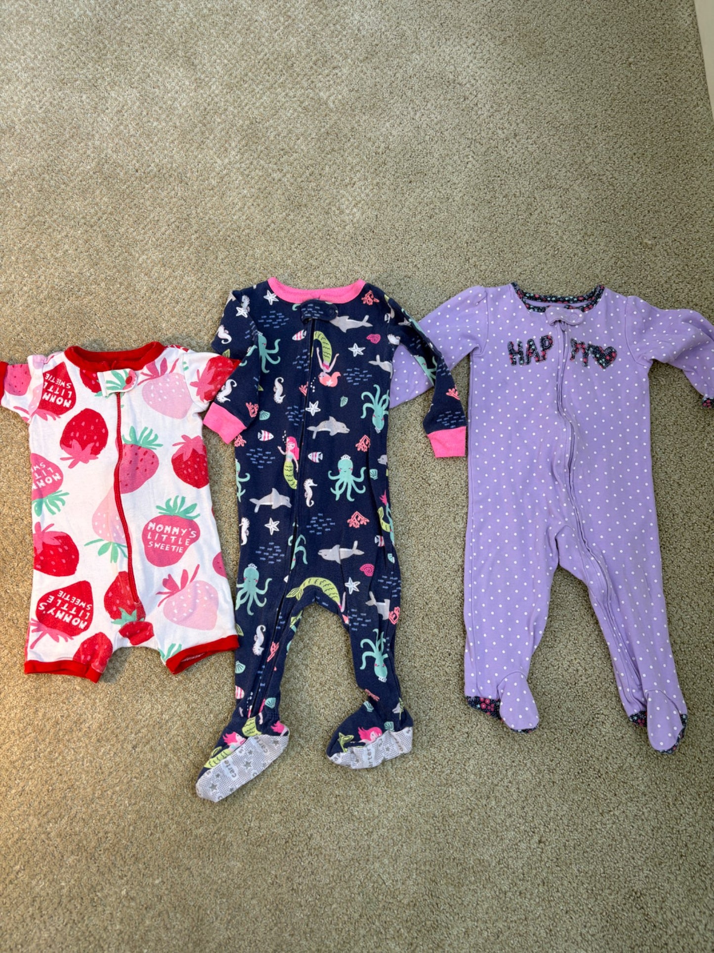 Bundle of 3 zip summer Pajamas 6-9 months, Kids 9 Month (6-9M)