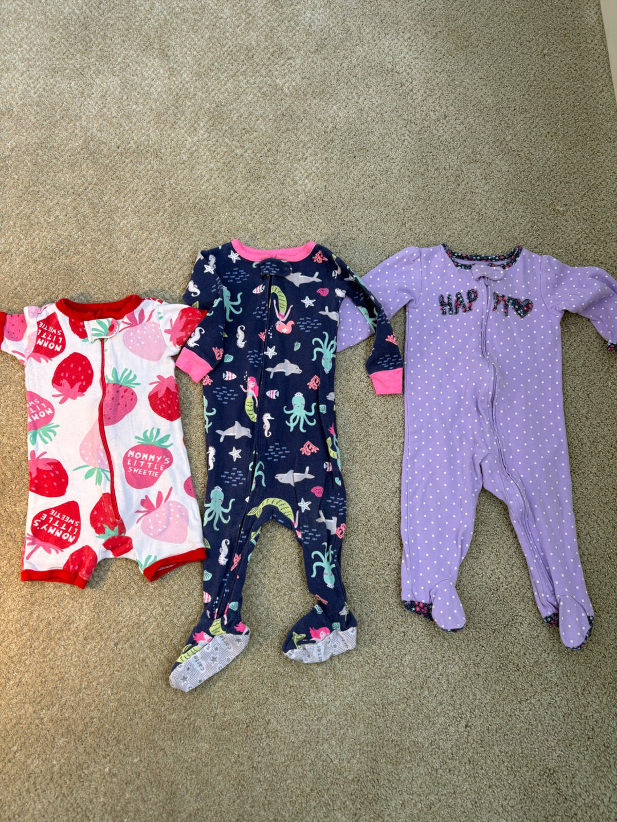 Bundle of 3 zip summer Pajamas 6-9 months, Kids 9 Month (6-9M)
