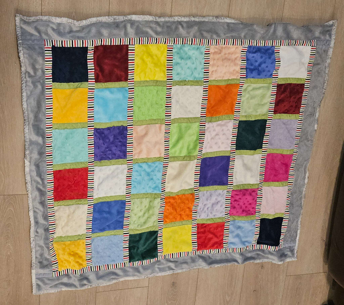 Colorful Minky Patchwork Baby Blanket bedtime - Sensory Dimple Dot