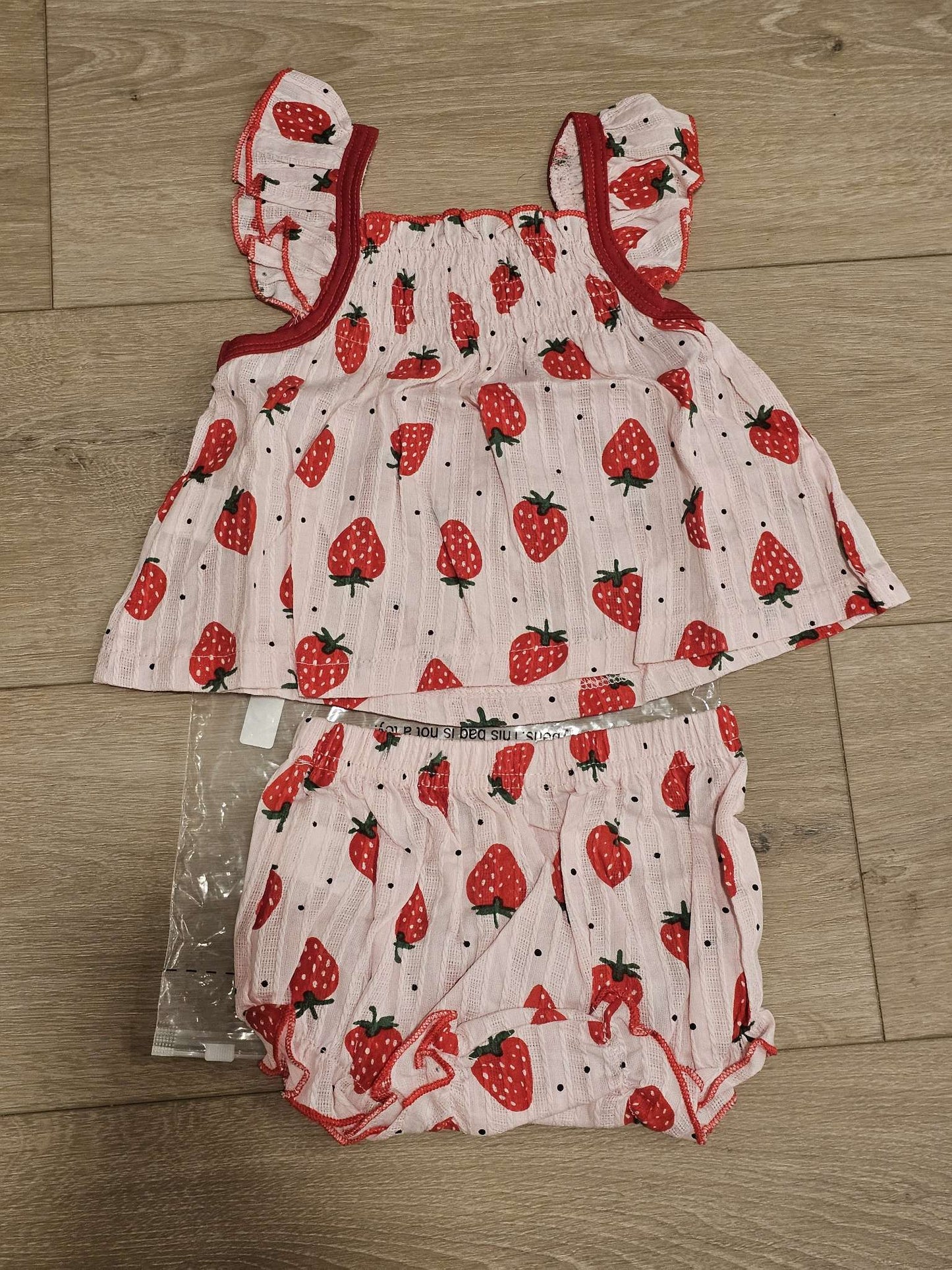 Strawberry Cherry Ruffle Dress Tops Shorts Sets, Kids 18 Month (12-18M)
