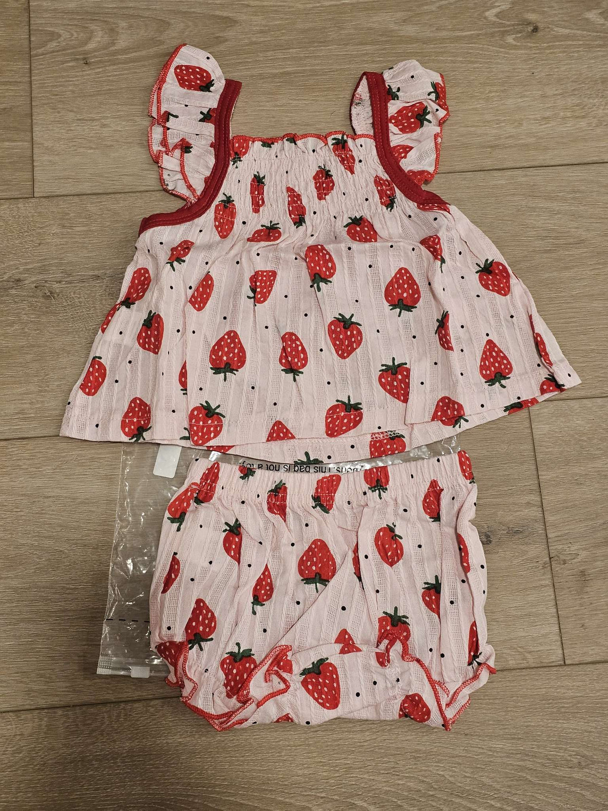 Strawberry Cherry Ruffle Dress Tops Shorts Sets, Kids 18 Month (12-18M)