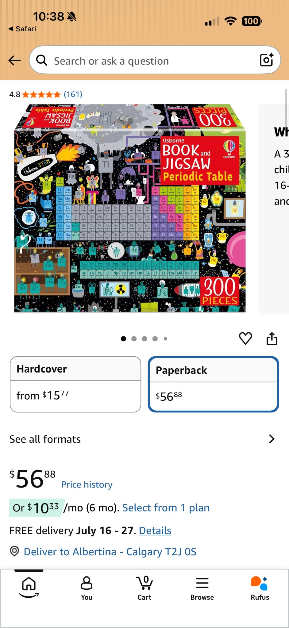 Usborne Periodic table jigsaw puzzle and book MSRP Amazon up to $59.64