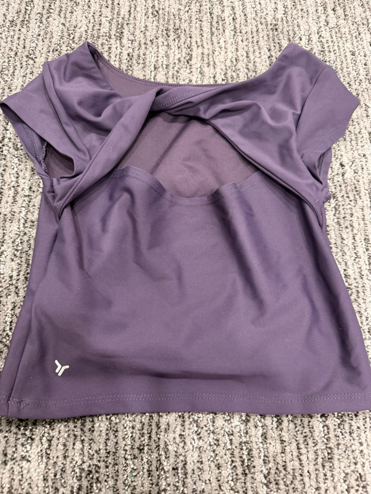 Purple Old Navy yoga top with back cut out and twist, Kids 8