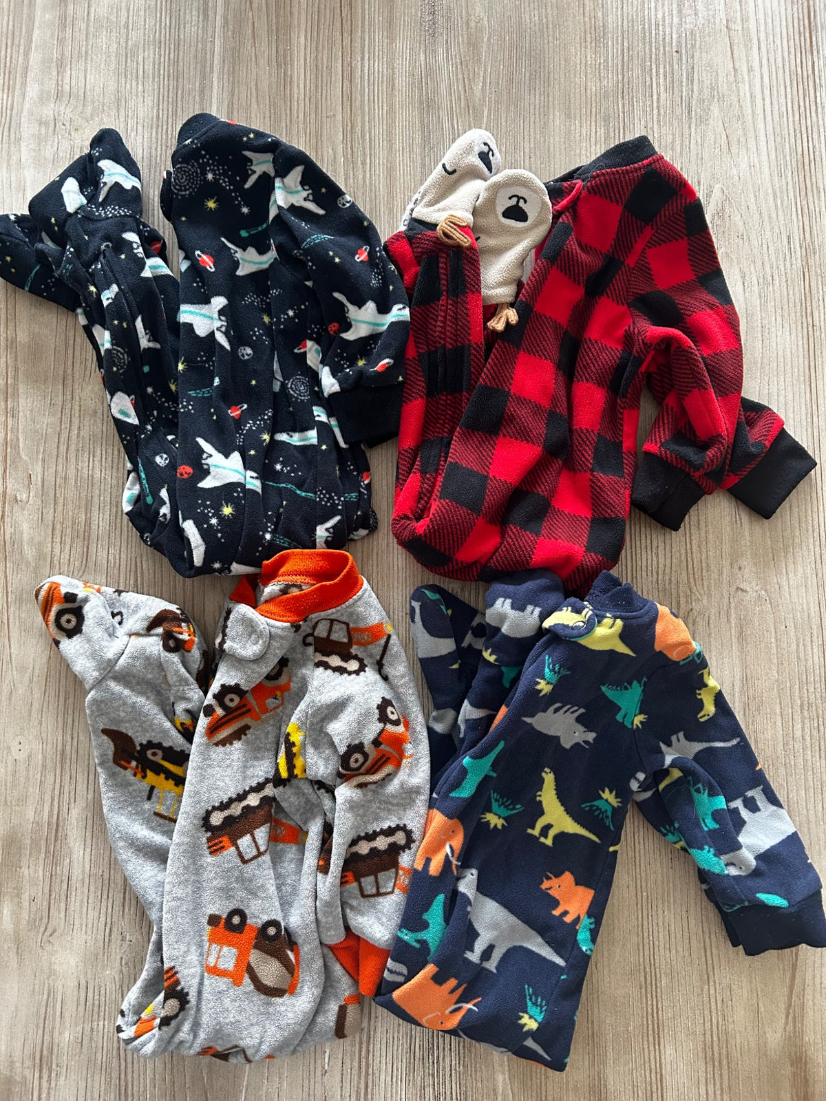 Four fleece pjs, Kids 9 Month (6-9M)