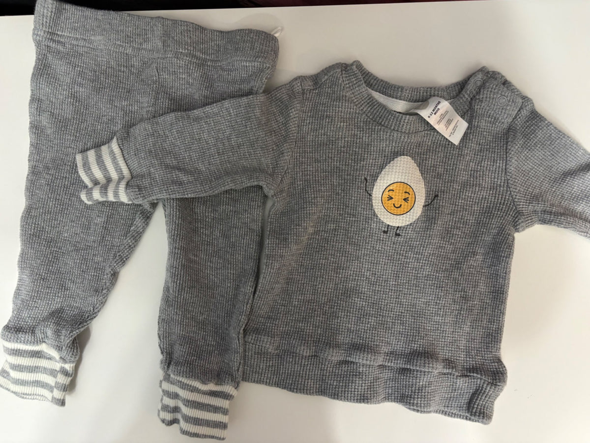 6–12M Happy Egg Thermal Waffle Knit 2-Piece Set