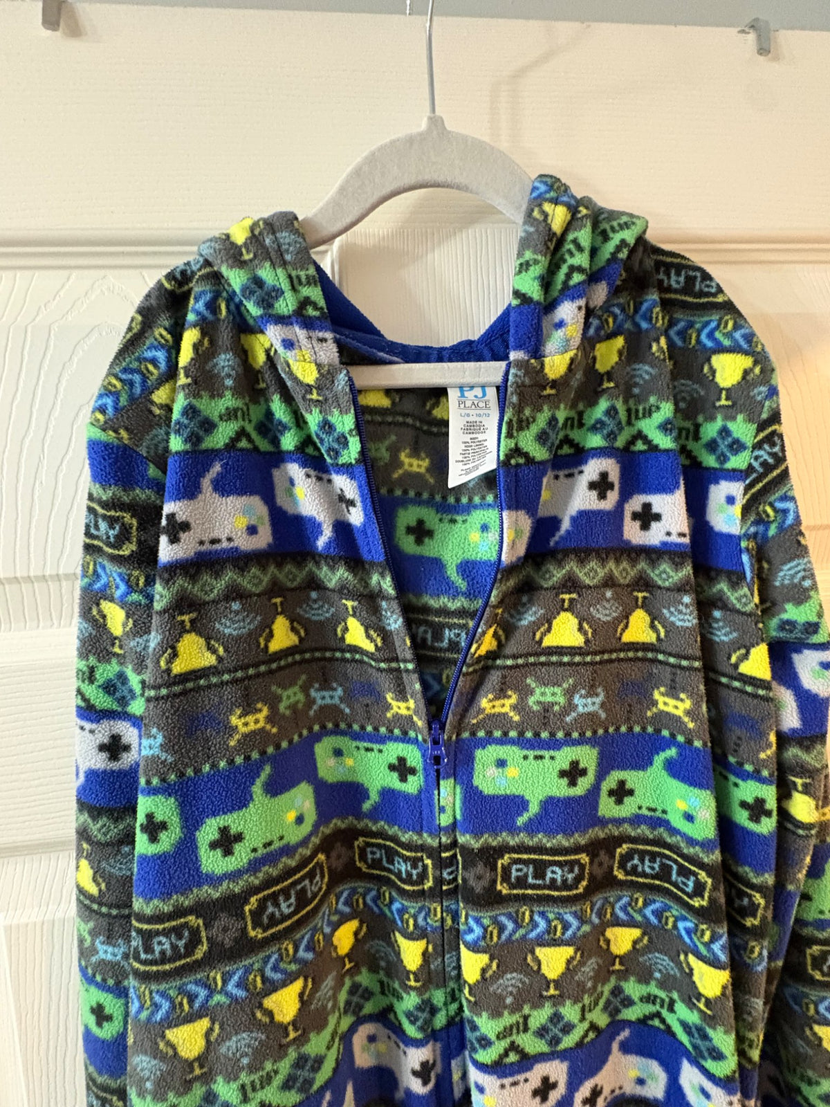 PJ Place Gamer Fleece Hooded One-Piece Sleeper (Size 8/10), Kids 10