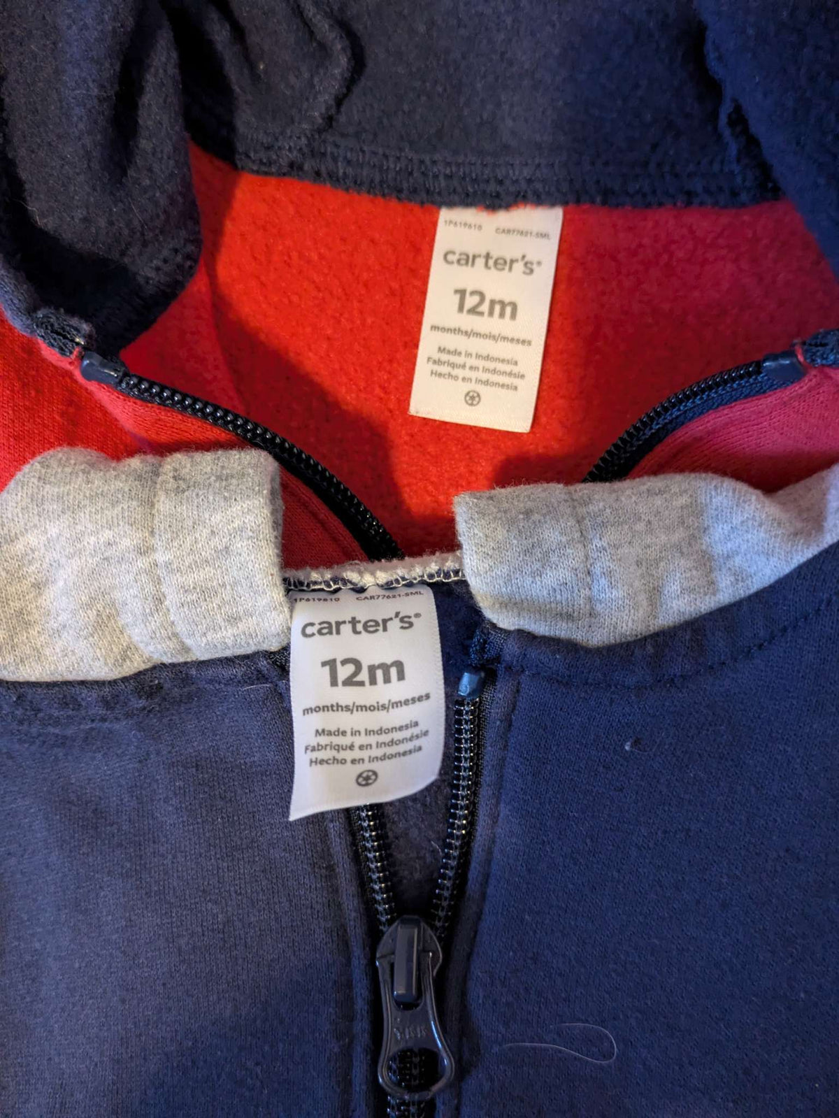 2 Carter's fleece hoodies - 12mo, Kids 12 Month (9-12M)