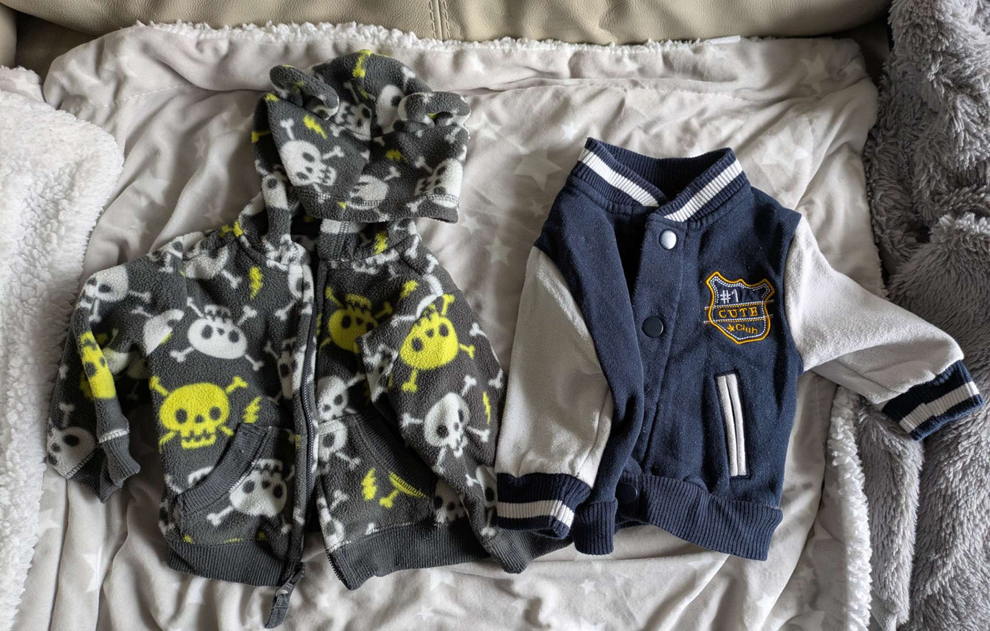 Hooded fleece with bear ears and varsity snap sweatshirt, Kids 6 Month (3-6M)