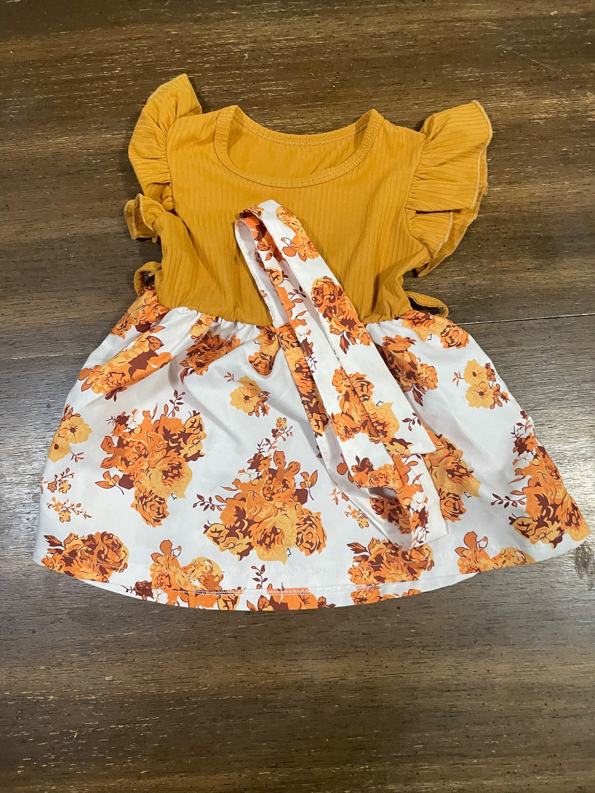 Orange brown floral dress (9-12months), Kids 12 Month (9-12M)