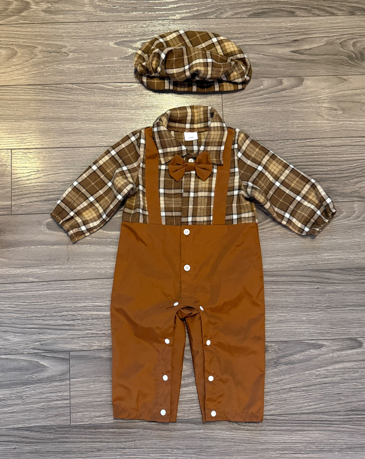 Brown Plaid Baby Boy Outfit (3-6 Months), Kids 6 Month (3-6M)