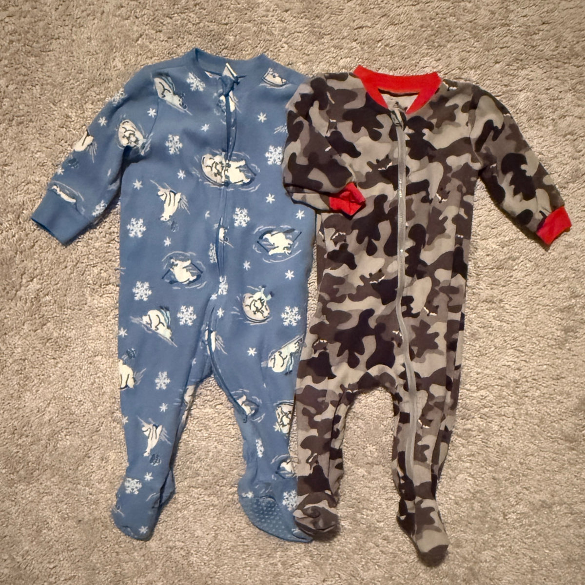 Set of 2 Fleece Footed Onesies (6-12 Months), Kids 9 Month (6-9M)