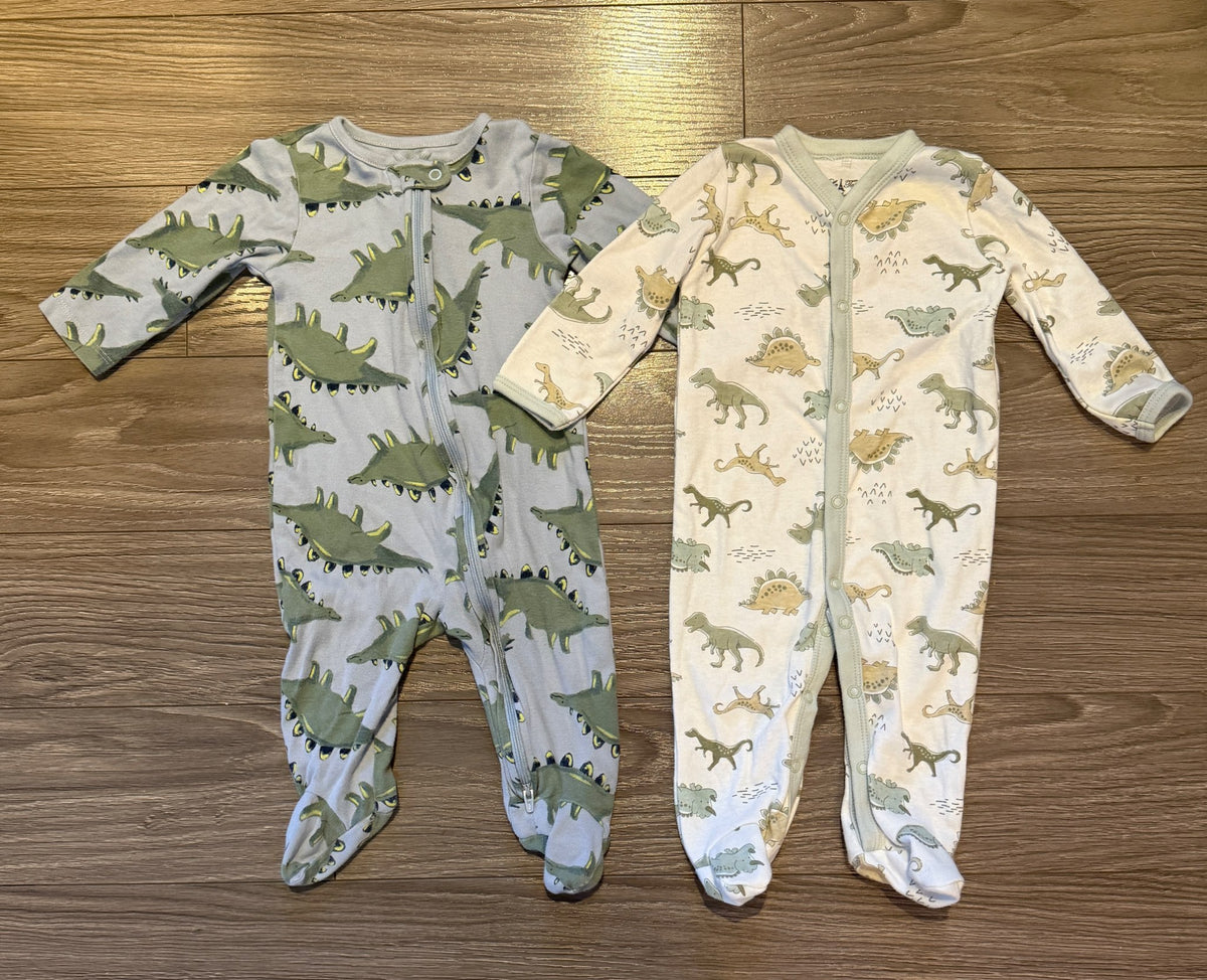 2 Dinosaur Footed Onesies (6-9 Months)