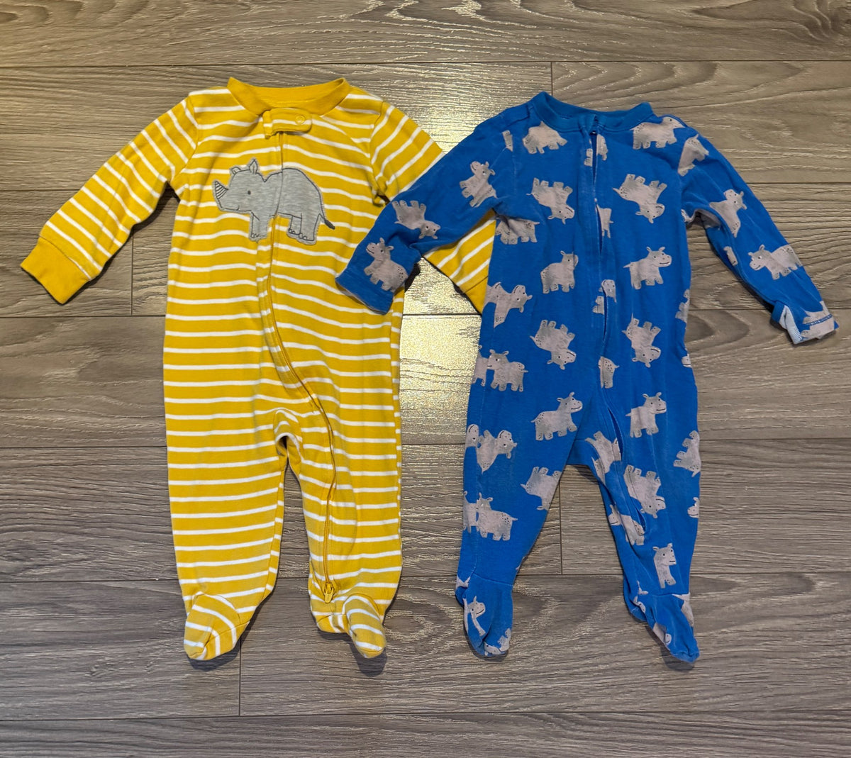 Set of Rhino and Hippo Footed Onesies (6-9 Months), Kids 9 Month (6-9M)