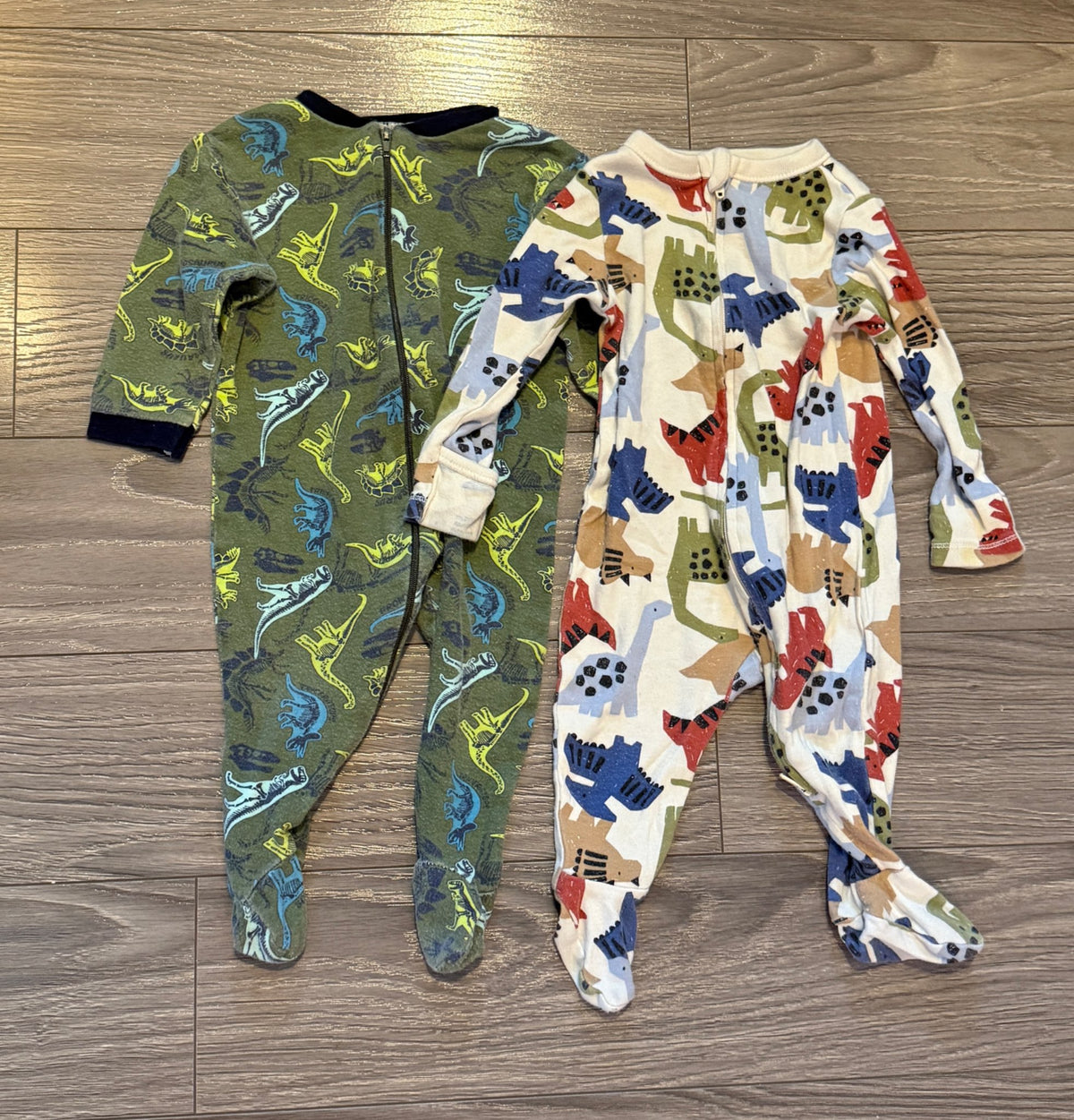Set of 2 Dinosaur Footed Onesies (3-6 Months), Kids 6 Month (3-6M)
